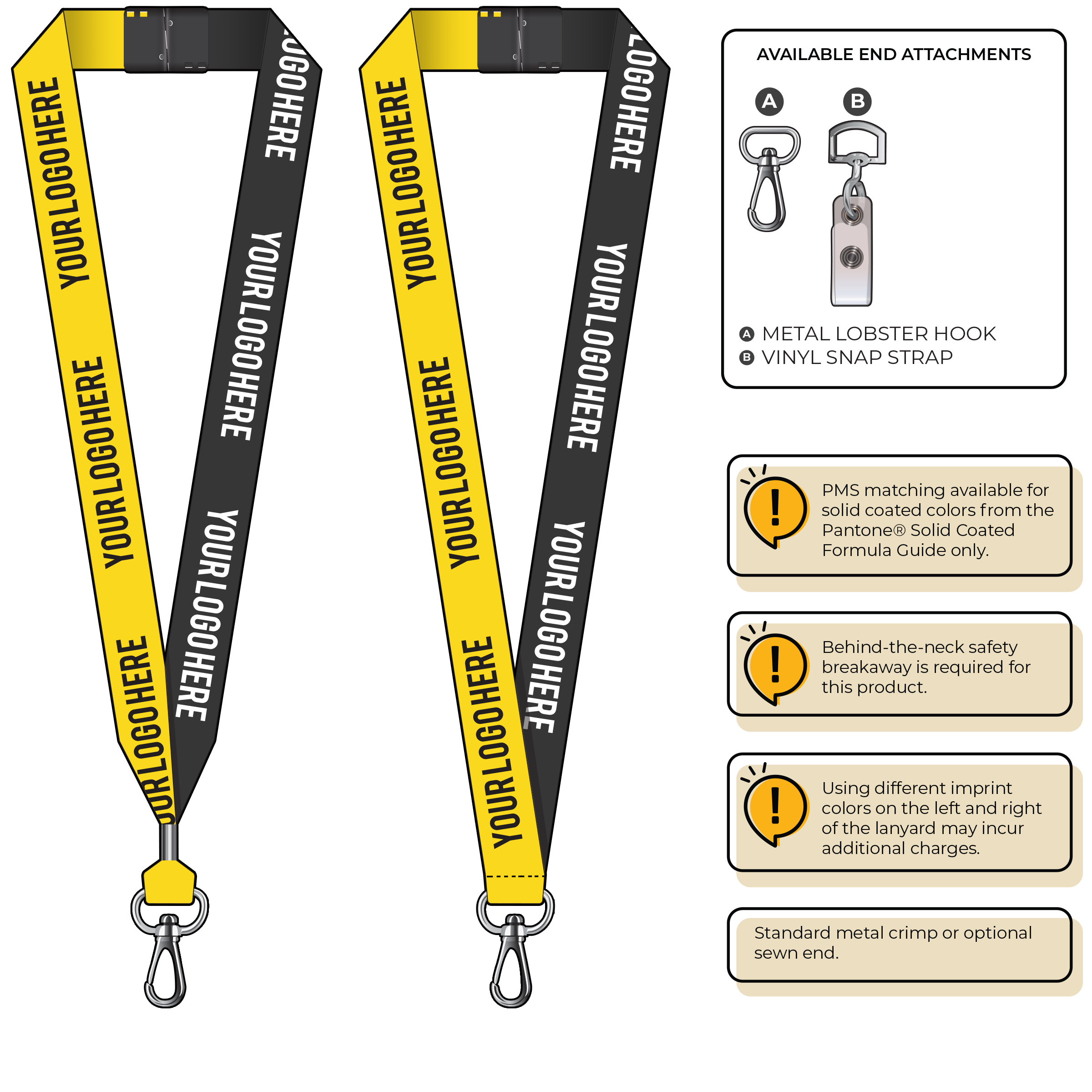 BH0053 | 1" Two Tone MicroWeave Silkscreen Lanyards :: NON-STANDARD END ATTACHMENTS