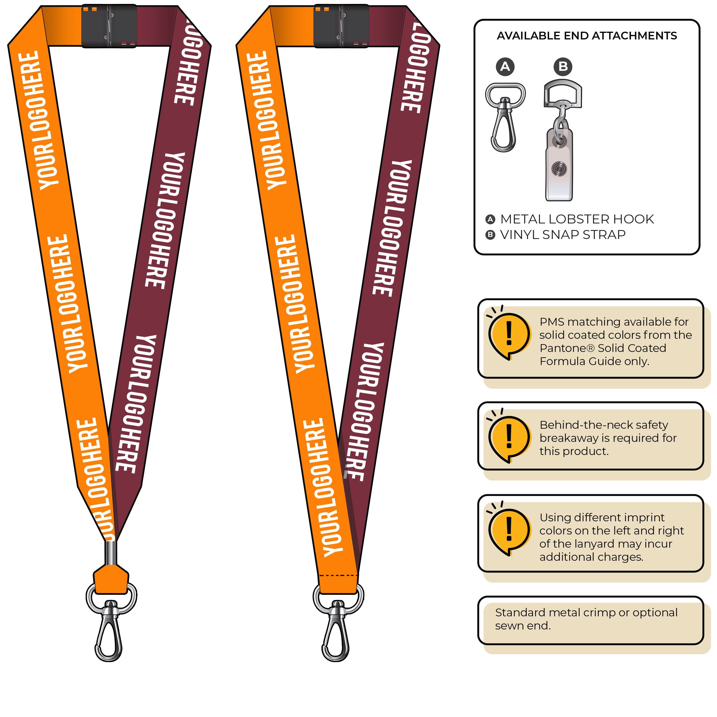BH0053 | 1" Two Tone MicroWeave Silkscreen Lanyards :: NON-STANDARD END ATTACHMENTS