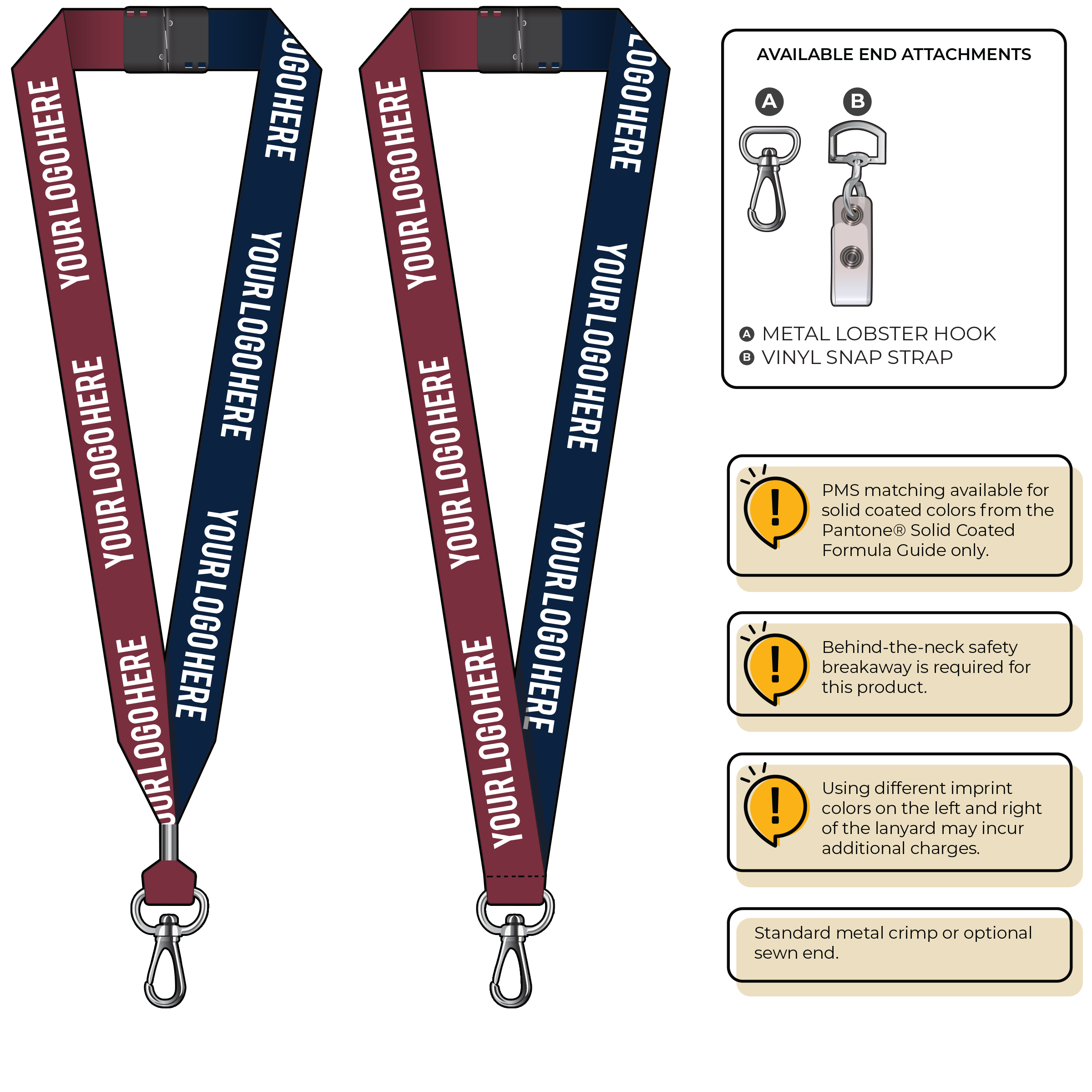 BH0053 | 1" Two Tone MicroWeave Silkscreen Lanyards :: NON-STANDARD END ATTACHMENTS