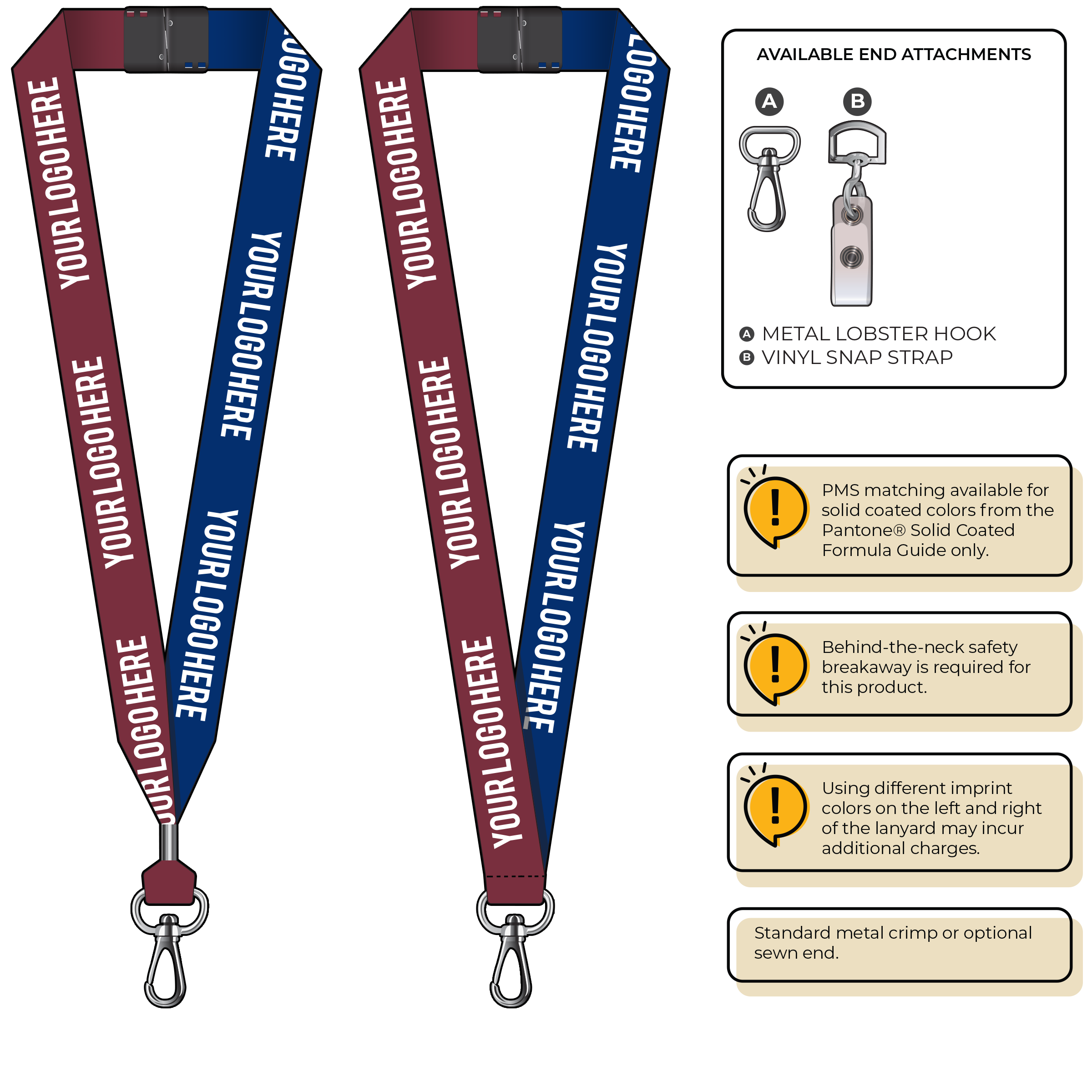 BH0053 | 1" Two Tone MicroWeave Silkscreen Lanyards :: NON-STANDARD END ATTACHMENTS