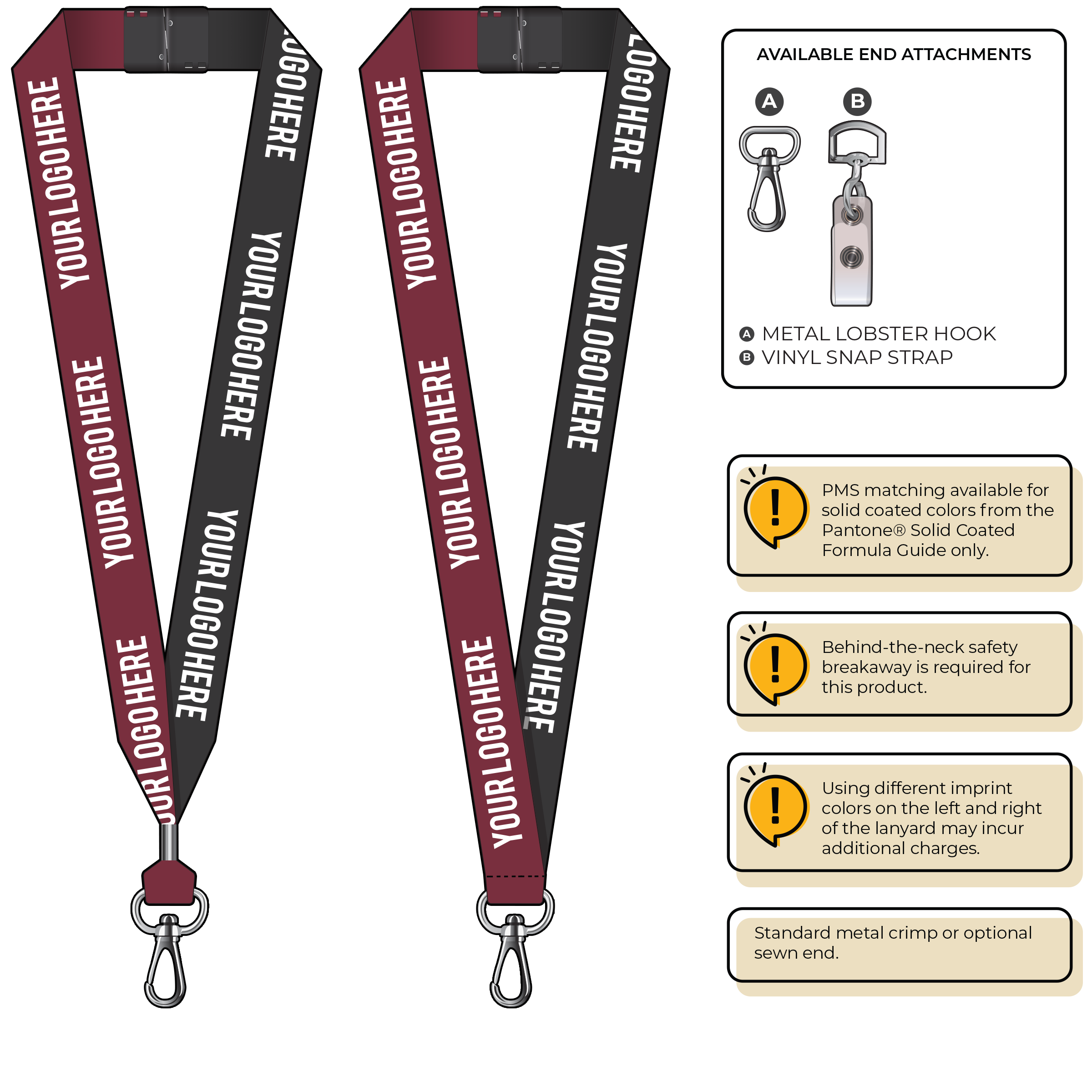 BH0053 | 1" Two Tone MicroWeave Silkscreen Lanyards :: NON-STANDARD END ATTACHMENTS