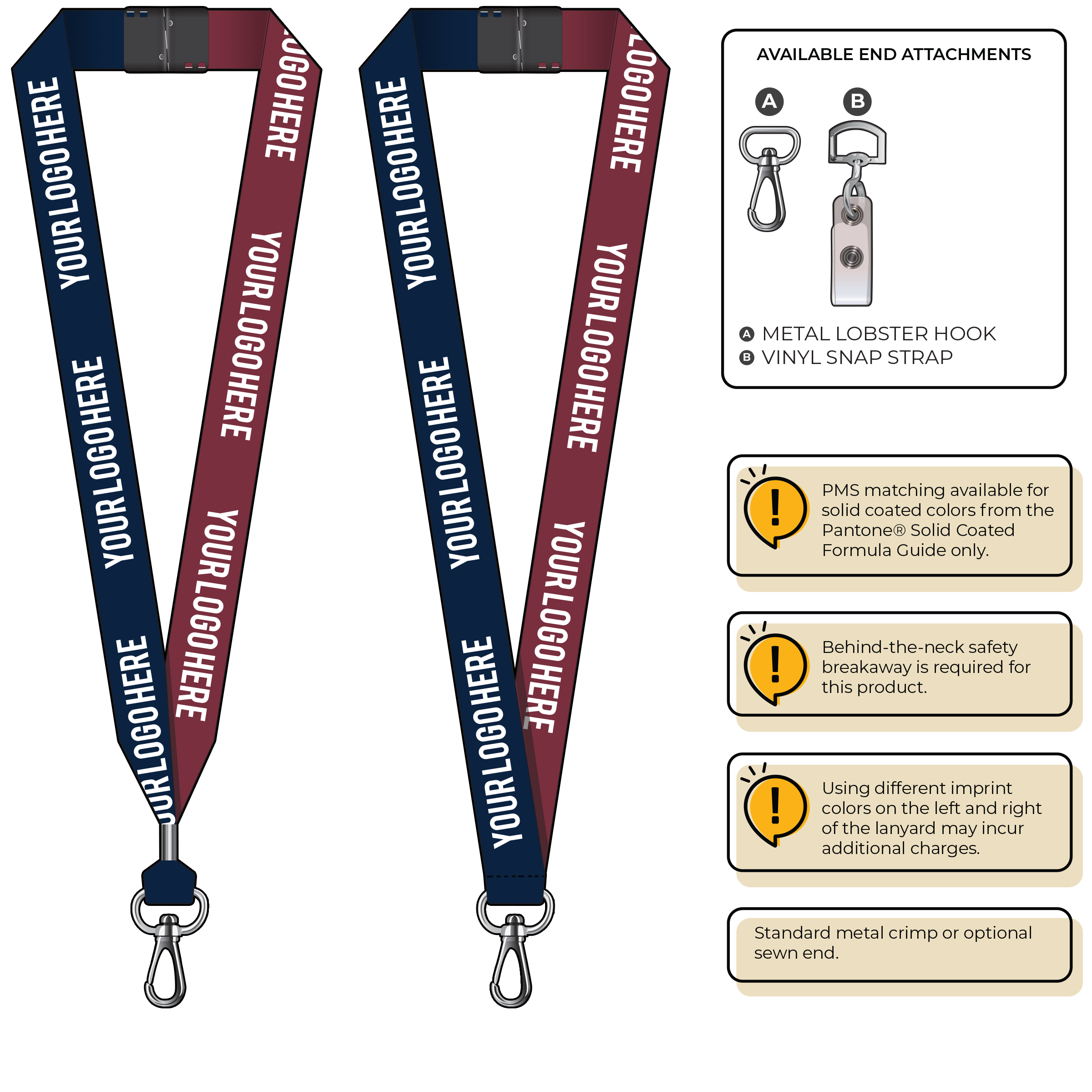 BH0053 | 1" Two Tone MicroWeave Silkscreen Lanyards :: NON-STANDARD END ATTACHMENTS
