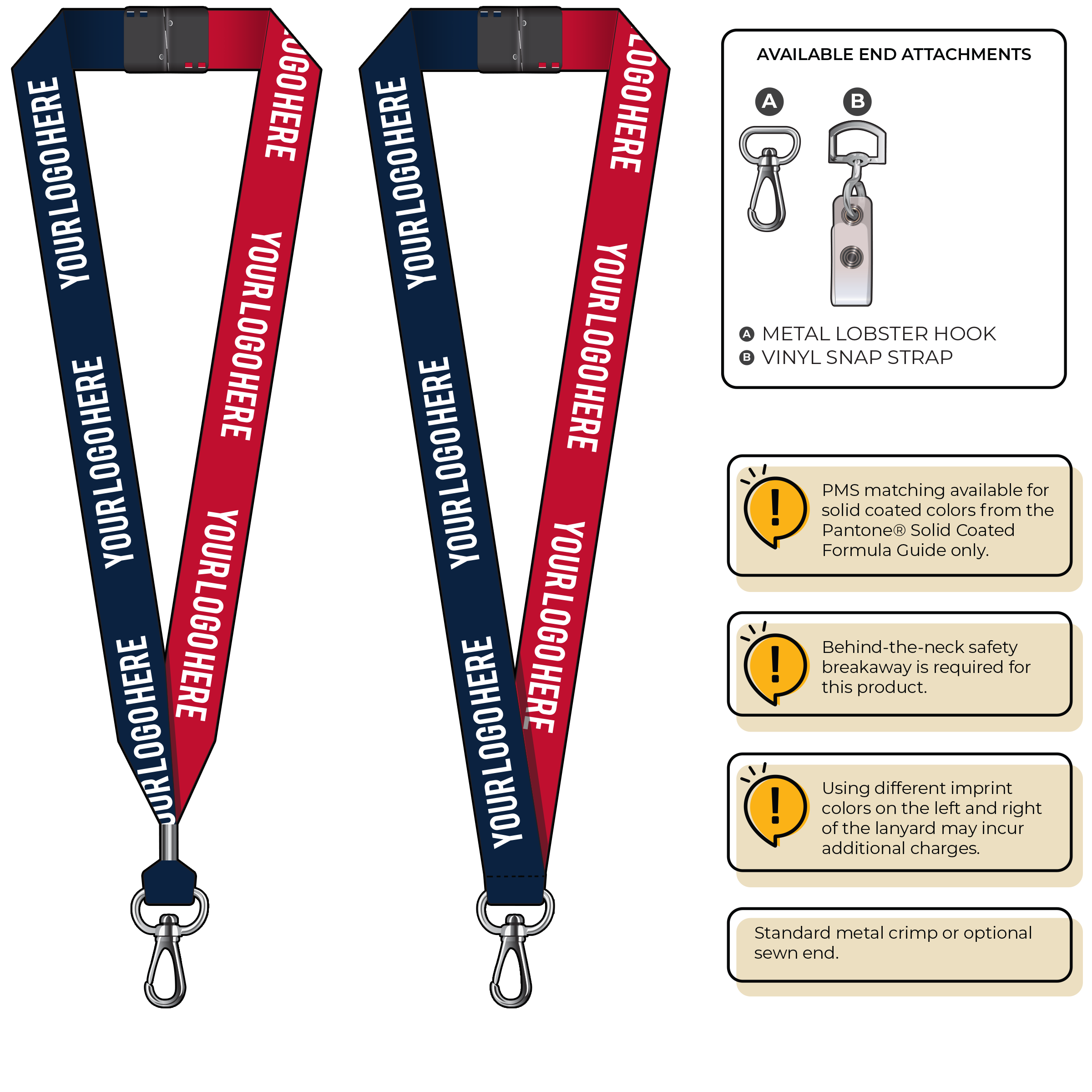 BH0053 | 1" Two Tone MicroWeave Silkscreen Lanyards :: NON-STANDARD END ATTACHMENTS