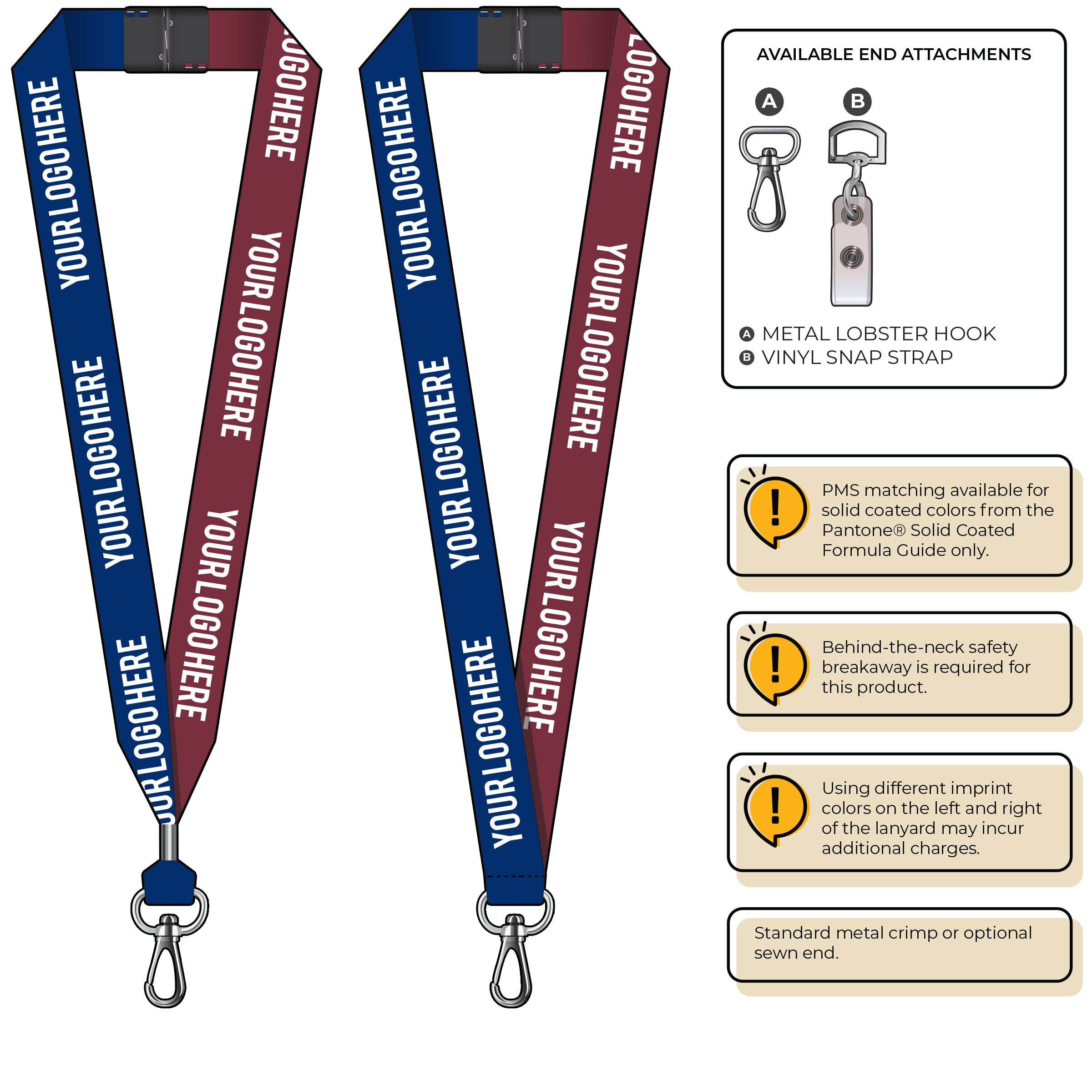 BH0053 | 1" Two Tone MicroWeave Silkscreen Lanyards :: NON-STANDARD END ATTACHMENTS