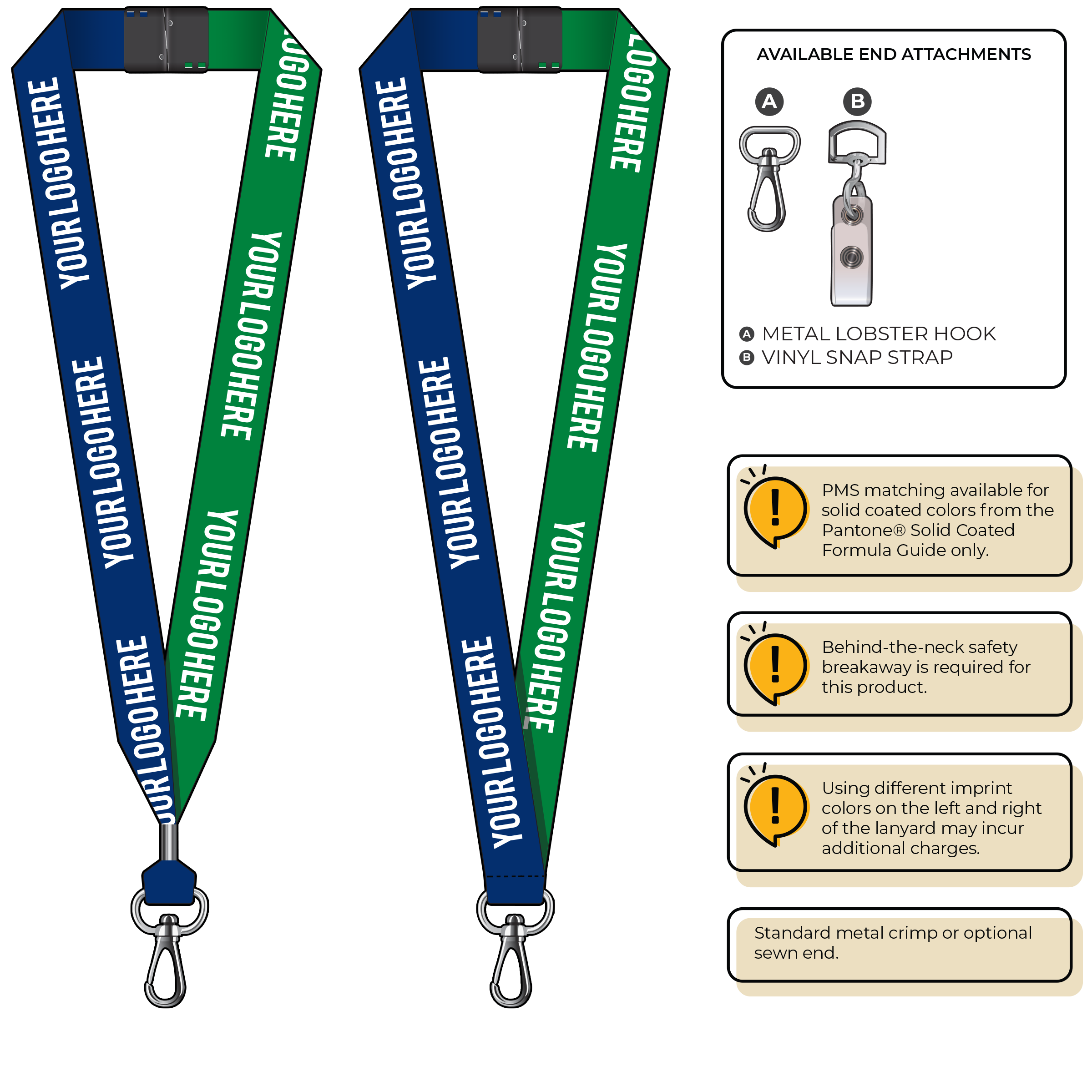 BH0053 | 1" Two Tone MicroWeave Silkscreen Lanyards :: NON-STANDARD END ATTACHMENTS