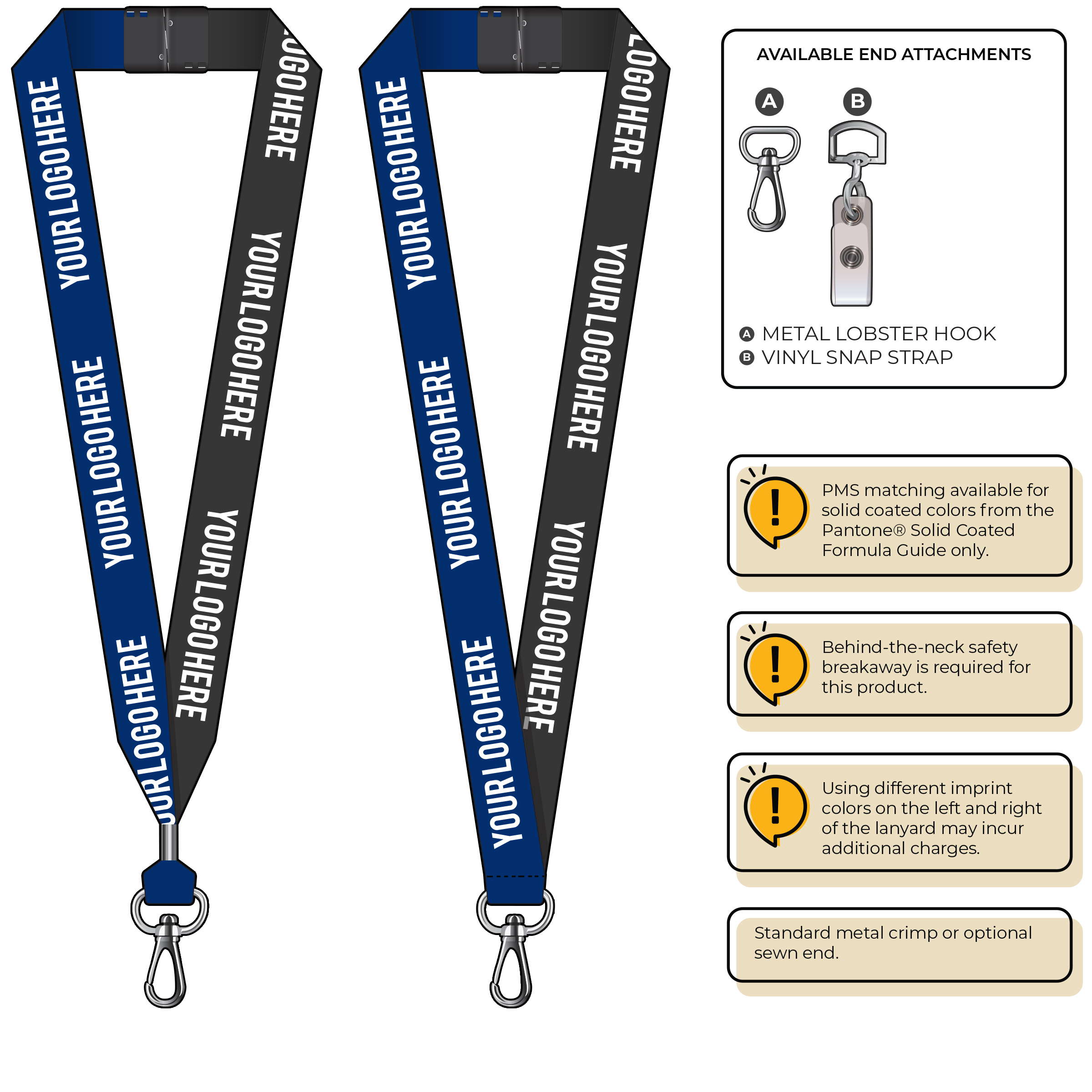 BH0053 | 1" Two Tone MicroWeave Silkscreen Lanyards :: NON-STANDARD END ATTACHMENTS