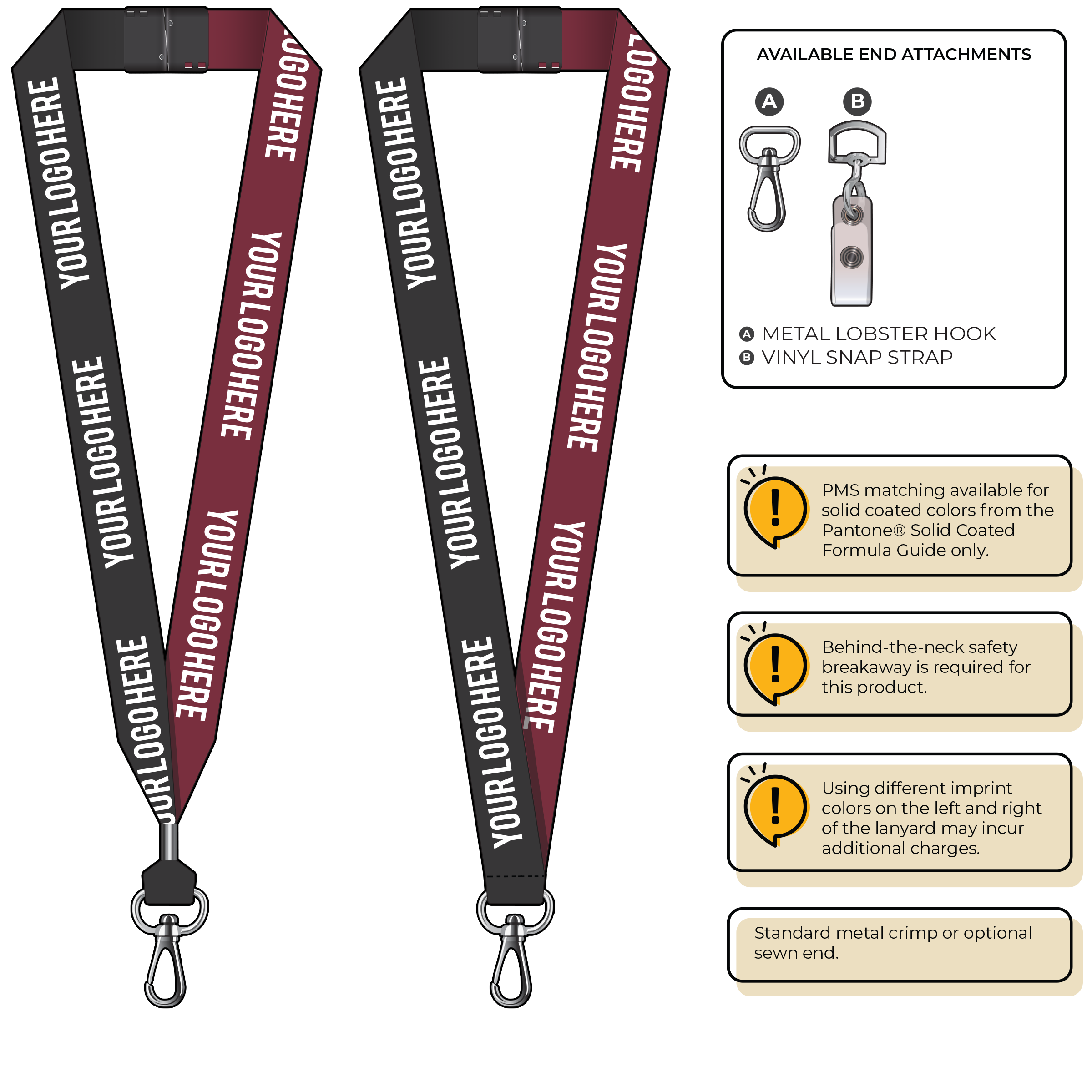 BH0053 | 1" Two Tone MicroWeave Silkscreen Lanyards :: NON-STANDARD END ATTACHMENTS