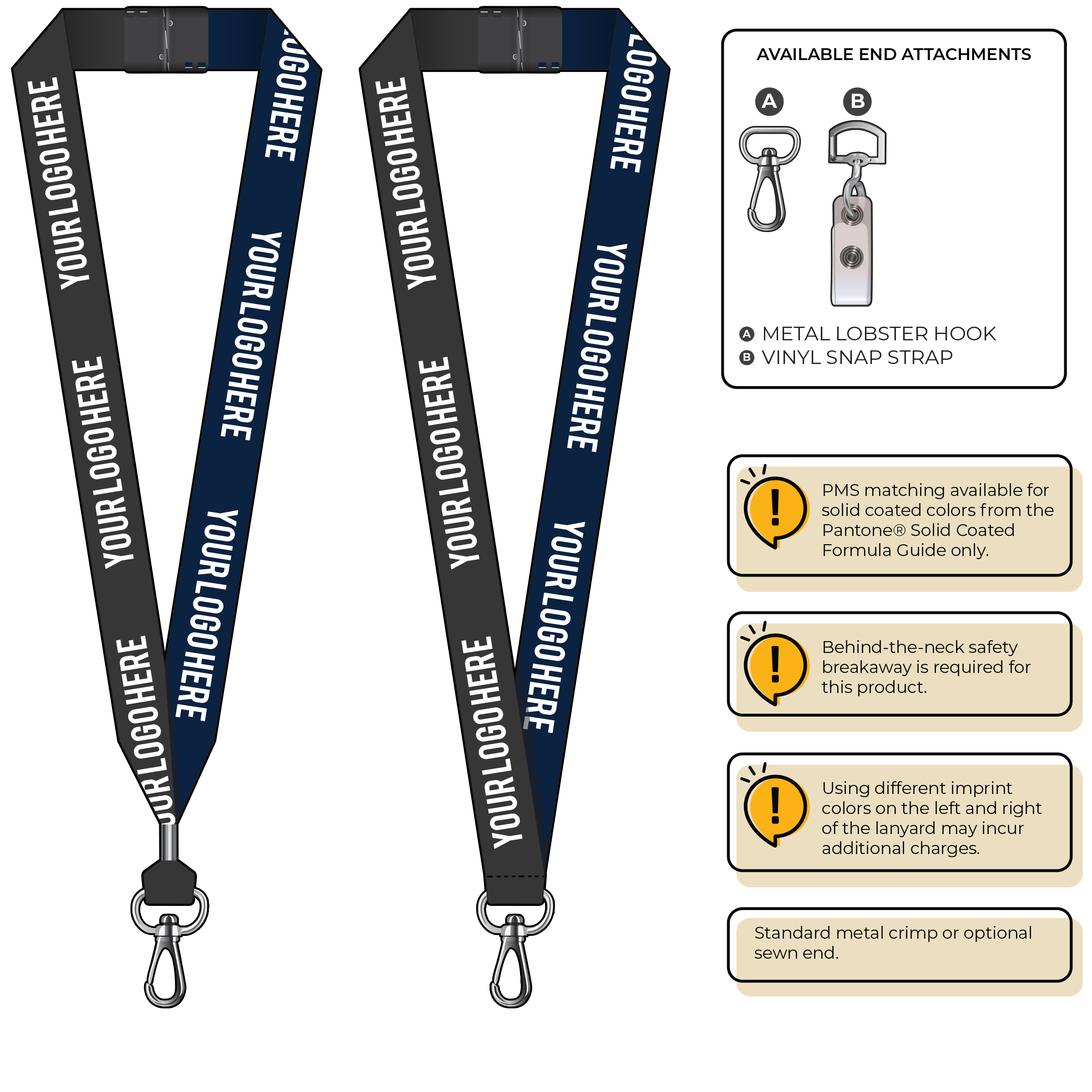 BH0053 | 1" Two Tone MicroWeave Silkscreen Lanyards :: NON-STANDARD END ATTACHMENTS
