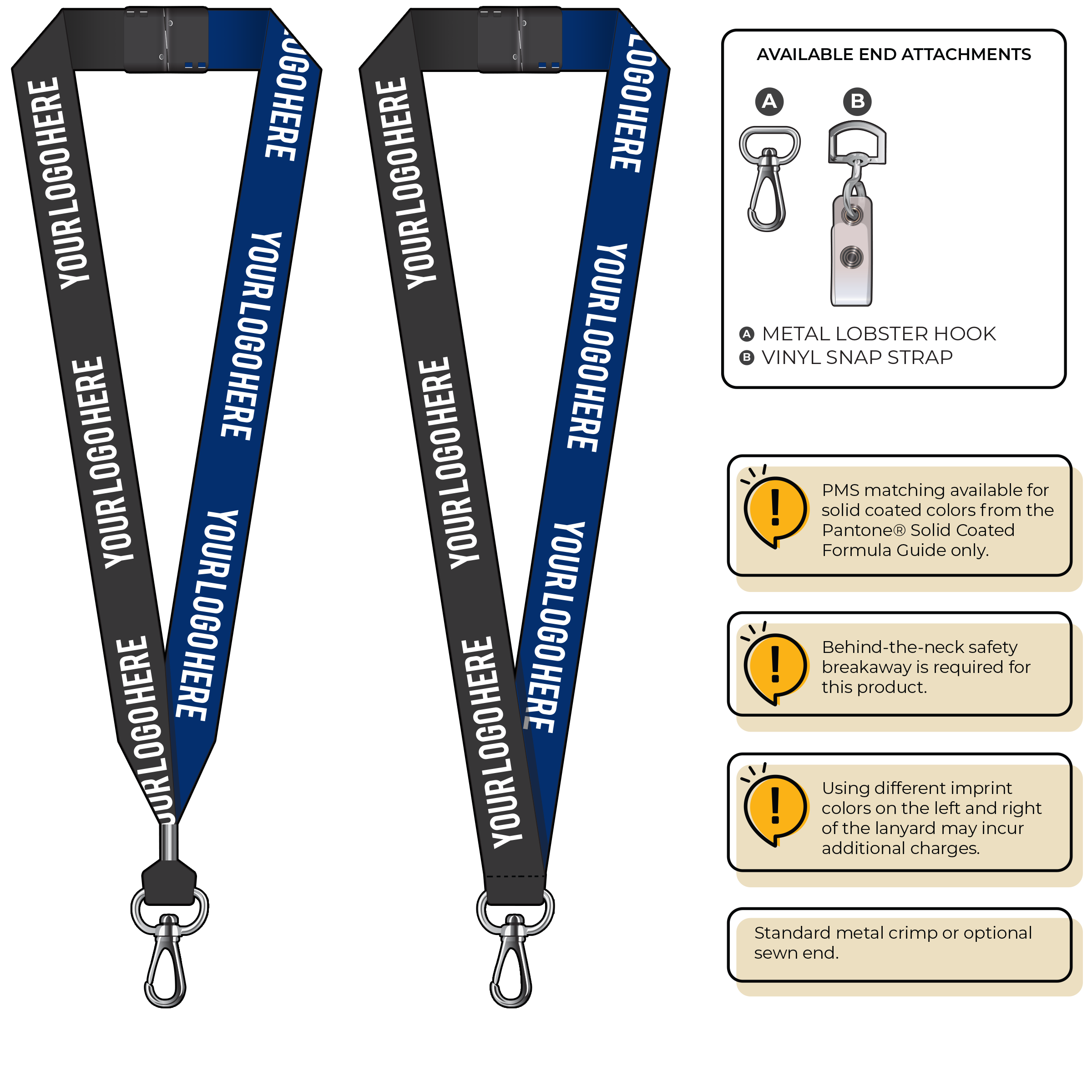 BH0053 | 1" Two Tone MicroWeave Silkscreen Lanyards :: NON-STANDARD END ATTACHMENTS
