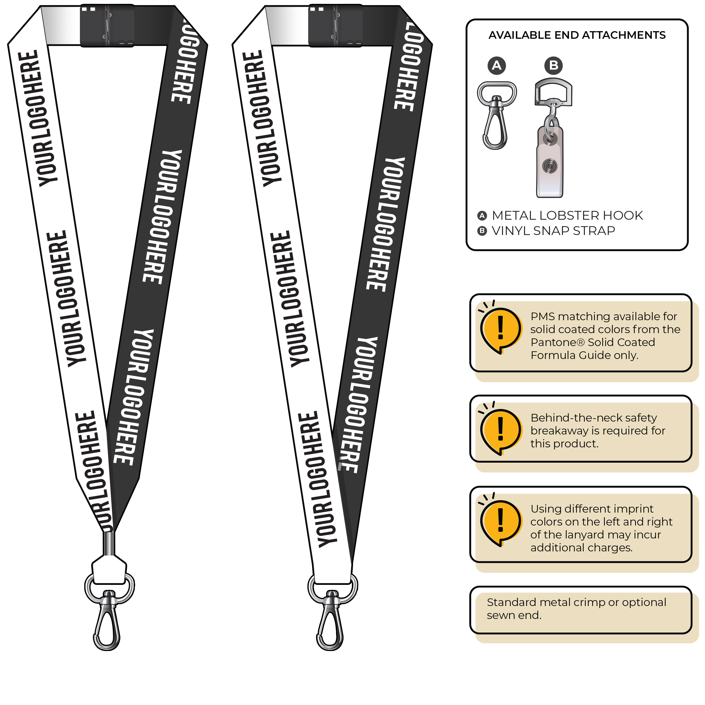 BH0053 | 1" Two Tone MicroWeave Silkscreen Lanyards :: NON-STANDARD END ATTACHMENTS