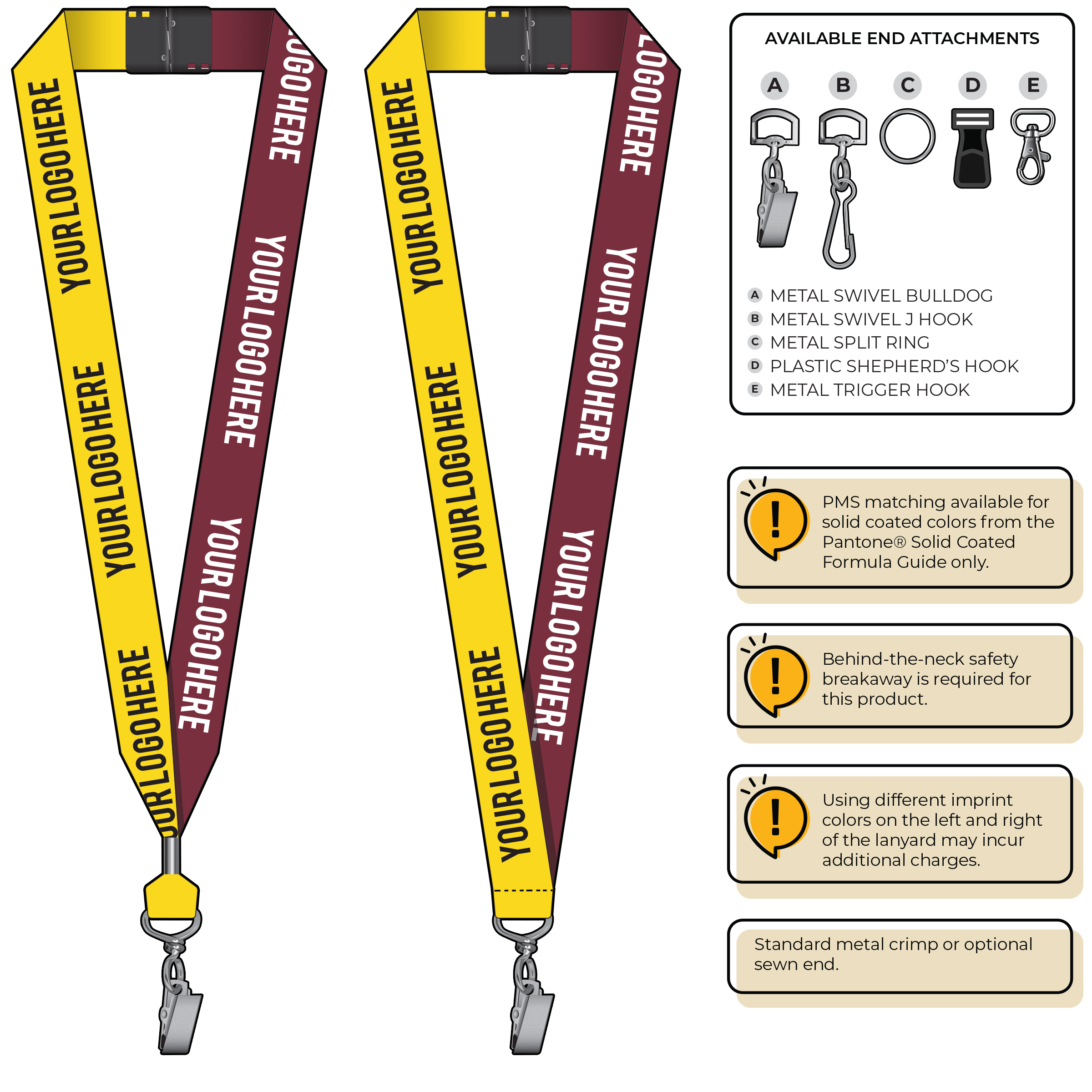 BH0053 | 1" Two Tone MicroWeave Silkscreen Lanyards :: STANDARD END ATTACHMENTS