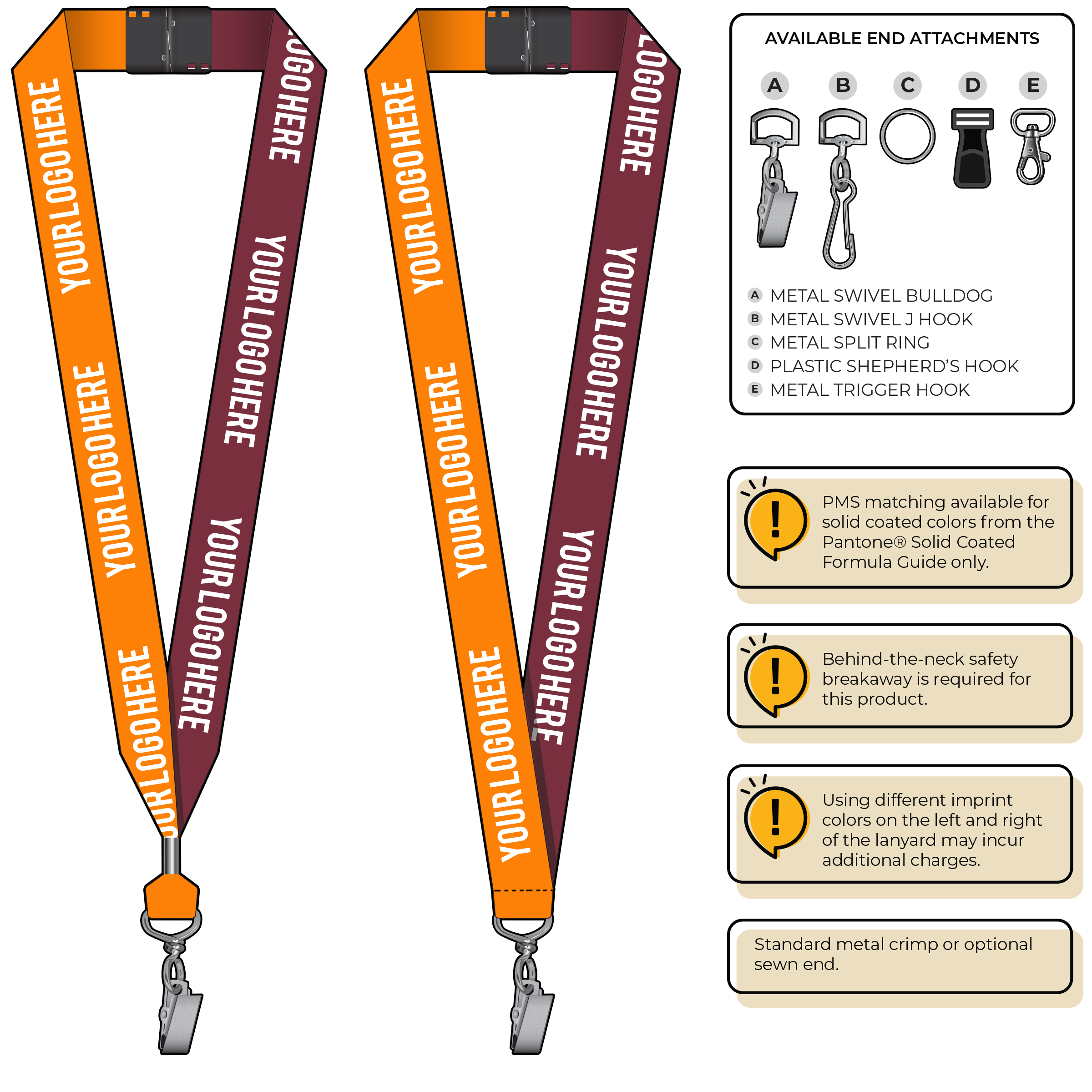 BH0053 | 1" Two Tone MicroWeave Silkscreen Lanyards :: STANDARD END ATTACHMENTS