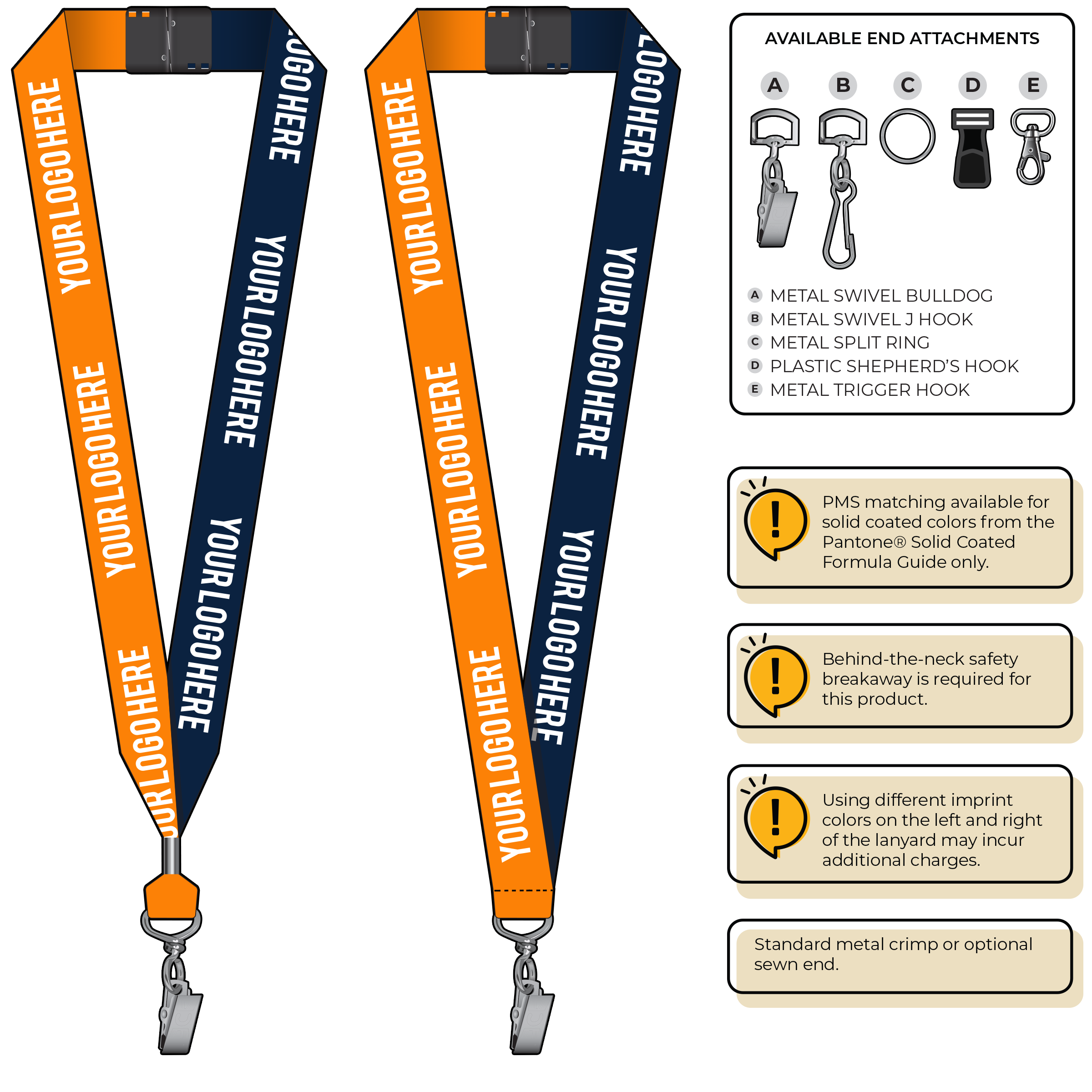 BH0053 | 1" Two Tone MicroWeave Silkscreen Lanyards :: STANDARD END ATTACHMENTS