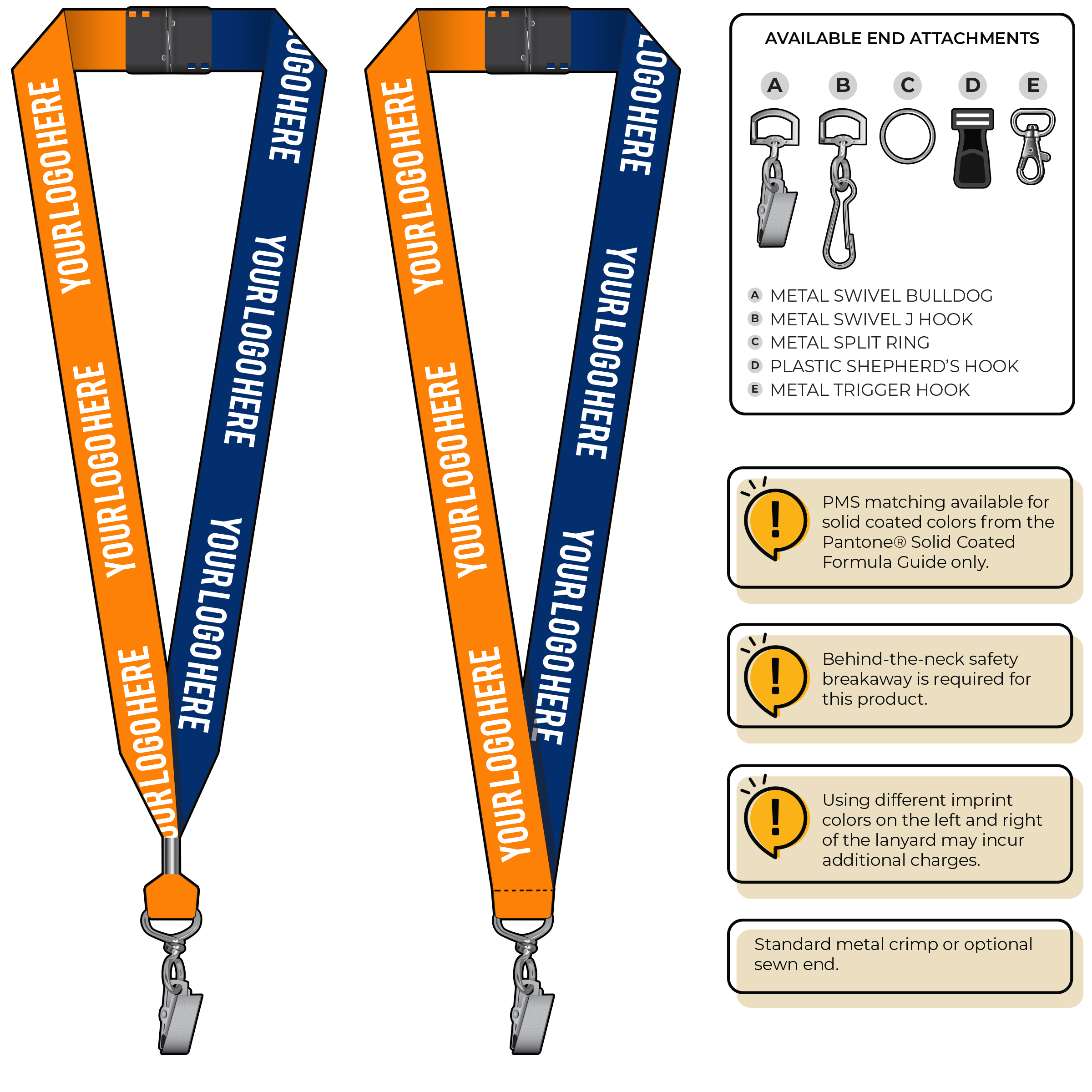 BH0053 | 1" Two Tone MicroWeave Silkscreen Lanyards :: STANDARD END ATTACHMENTS