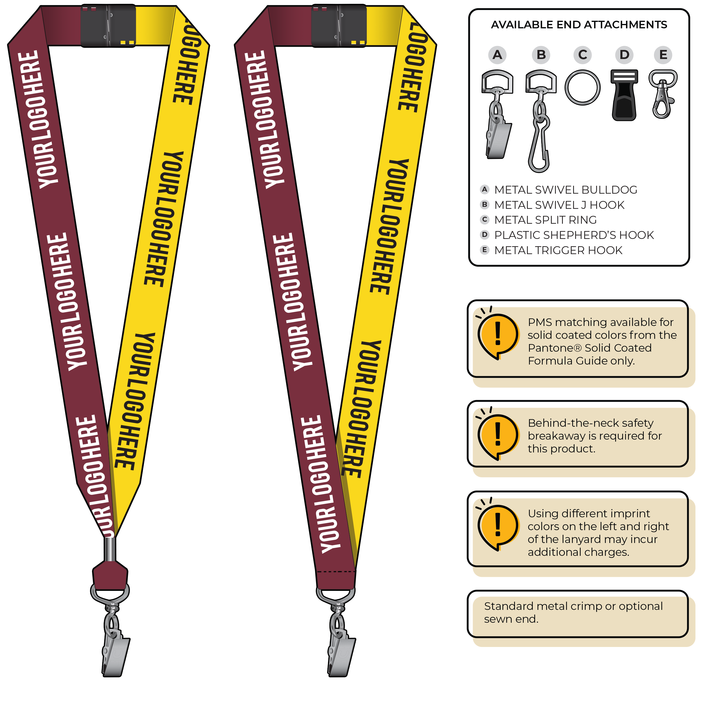 BH0053 | 1" Two Tone MicroWeave Silkscreen Lanyards :: STANDARD END ATTACHMENTS