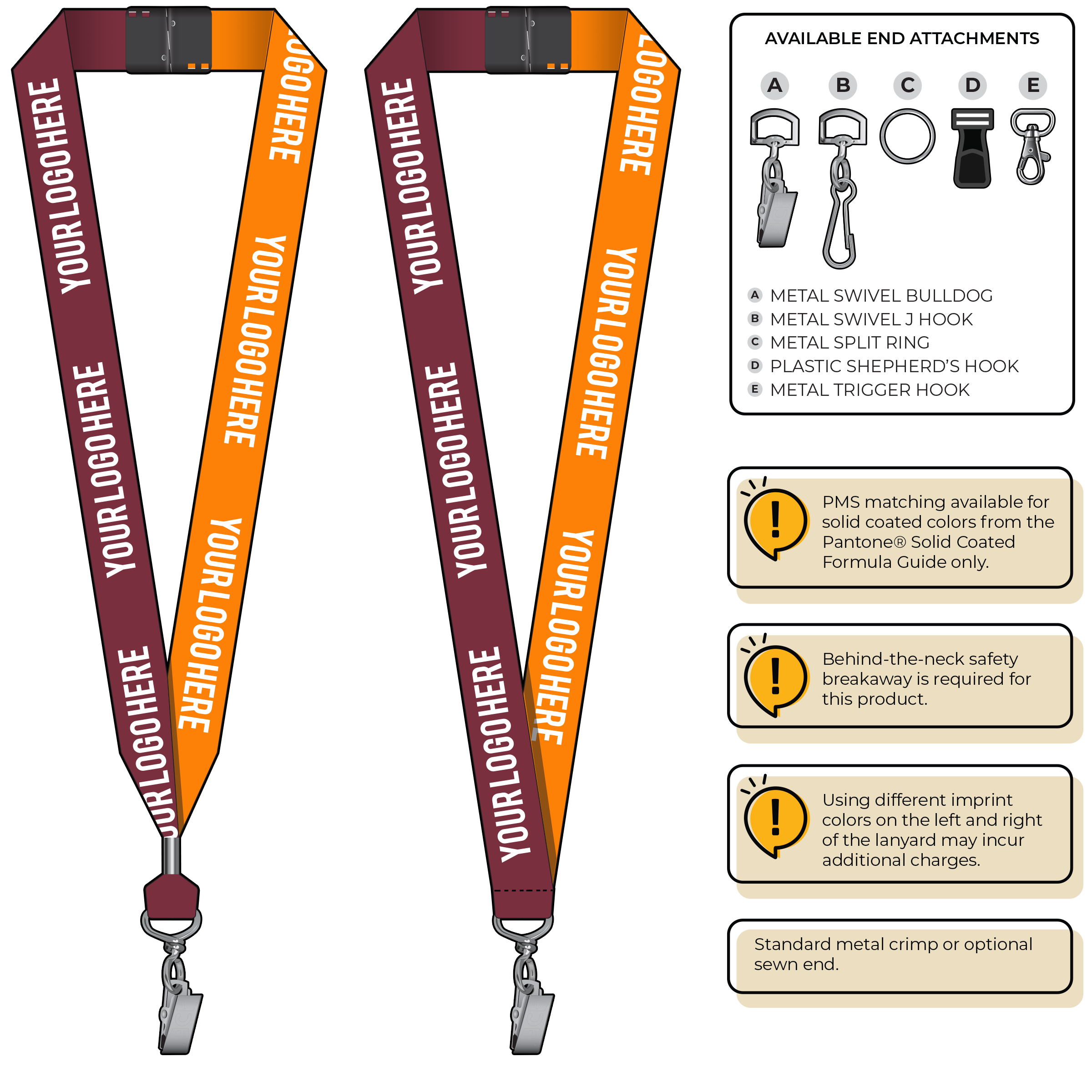 BH0053 | 1" Two Tone MicroWeave Silkscreen Lanyards :: STANDARD END ATTACHMENTS