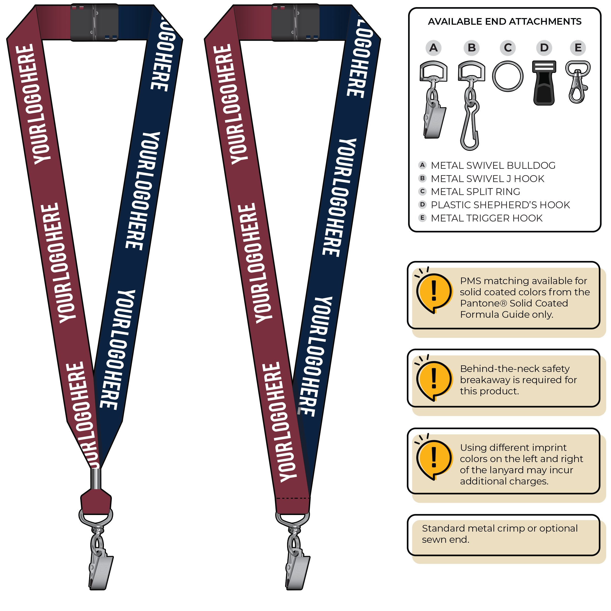 BH0053 | 1" Two Tone MicroWeave Silkscreen Lanyards :: STANDARD END ATTACHMENTS
