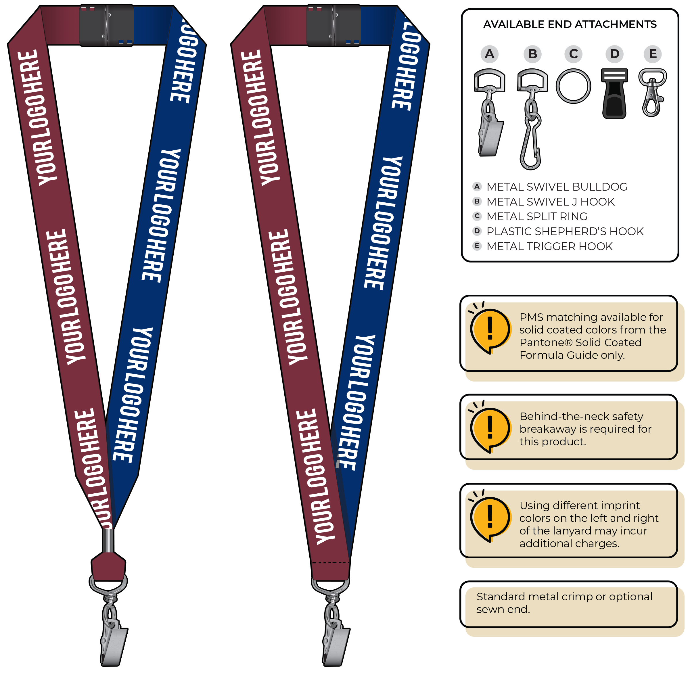 BH0053 | 1" Two Tone MicroWeave Silkscreen Lanyards :: STANDARD END ATTACHMENTS