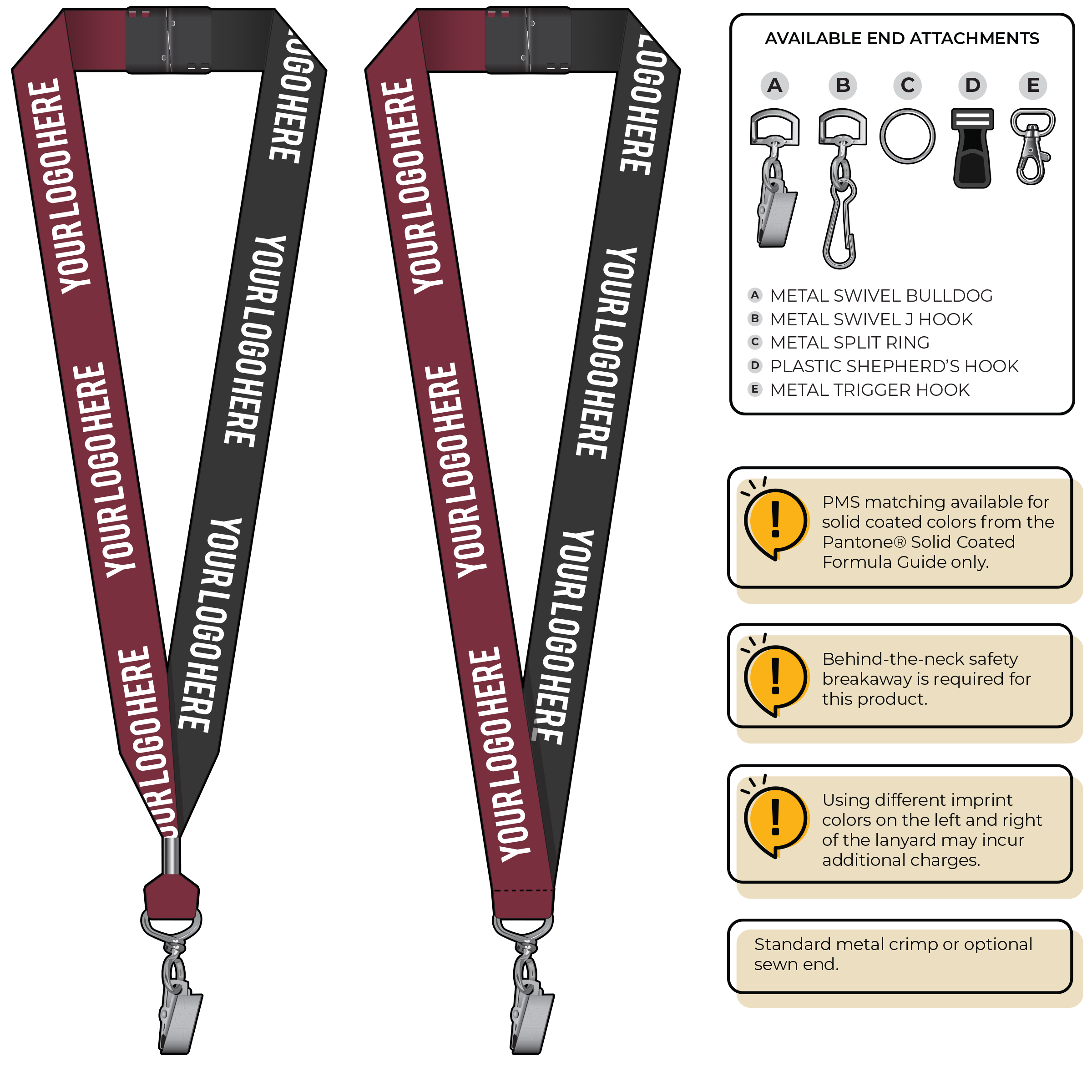 BH0053 | 1" Two Tone MicroWeave Silkscreen Lanyards :: STANDARD END ATTACHMENTS