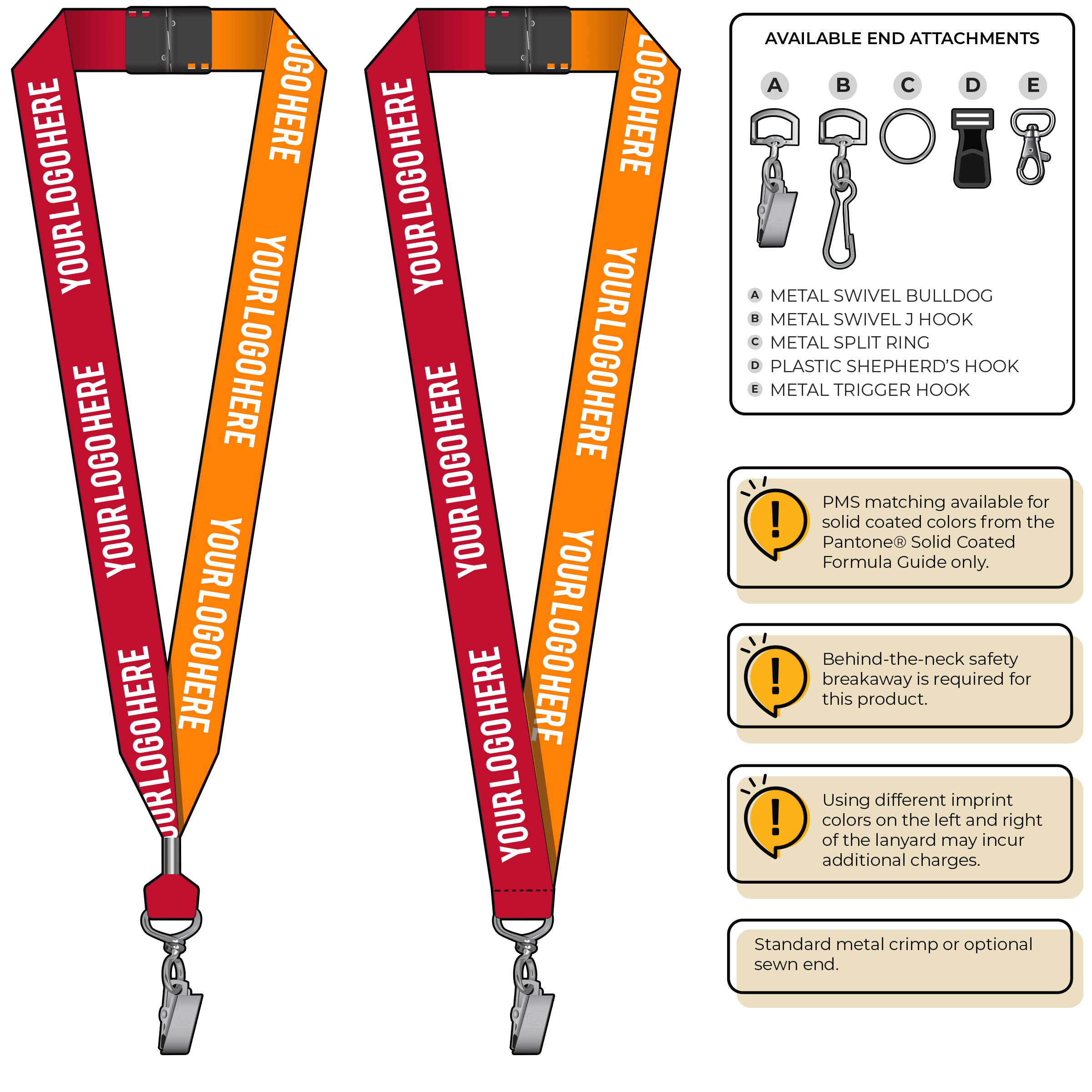 BH0053 | 1" Two Tone MicroWeave Silkscreen Lanyards :: STANDARD END ATTACHMENTS