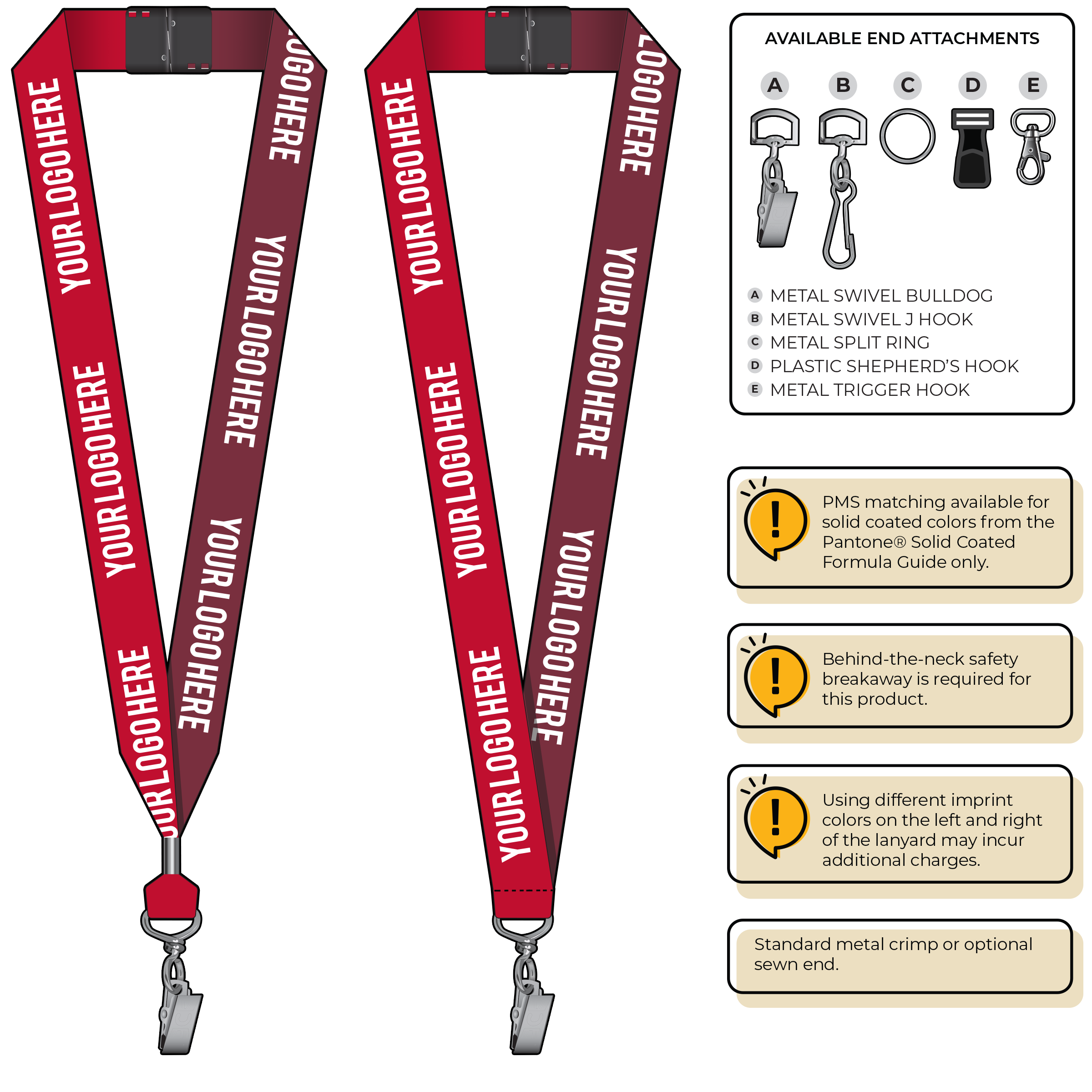 BH0053 | 1" Two Tone MicroWeave Silkscreen Lanyards :: STANDARD END ATTACHMENTS