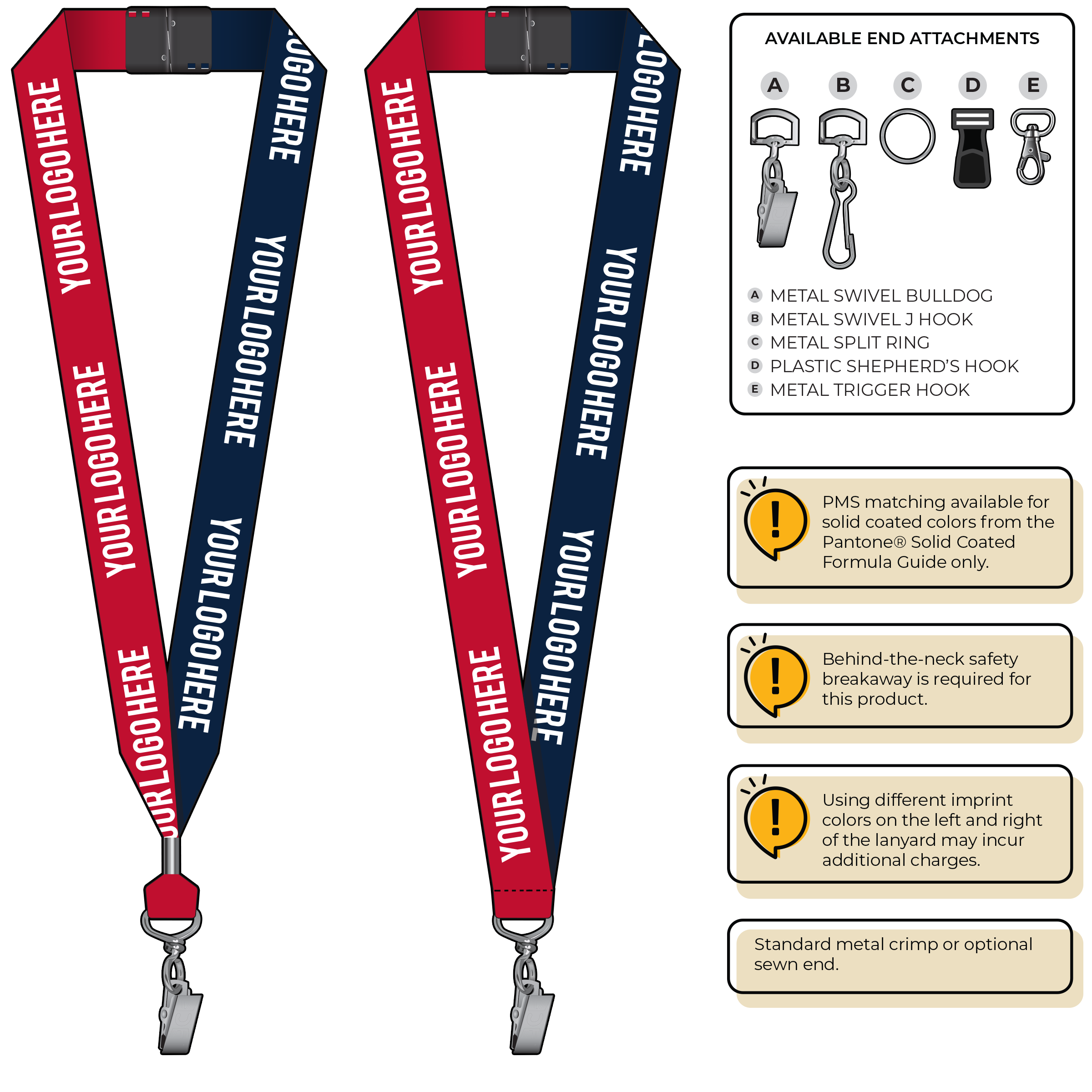 BH0053 | 1" Two Tone MicroWeave Silkscreen Lanyards :: STANDARD END ATTACHMENTS