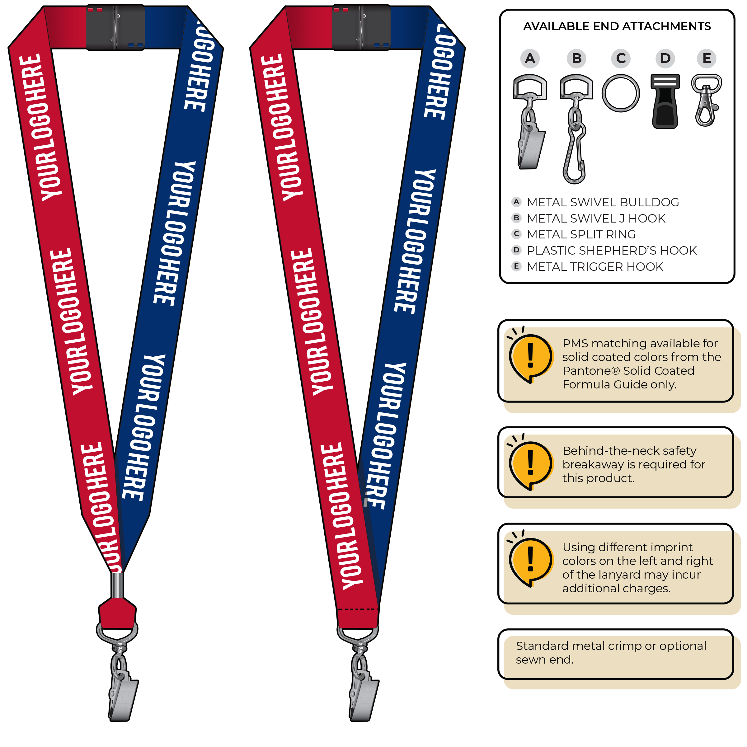BH0053 | 1" Two Tone MicroWeave Silkscreen Lanyards :: STANDARD END ATTACHMENTS