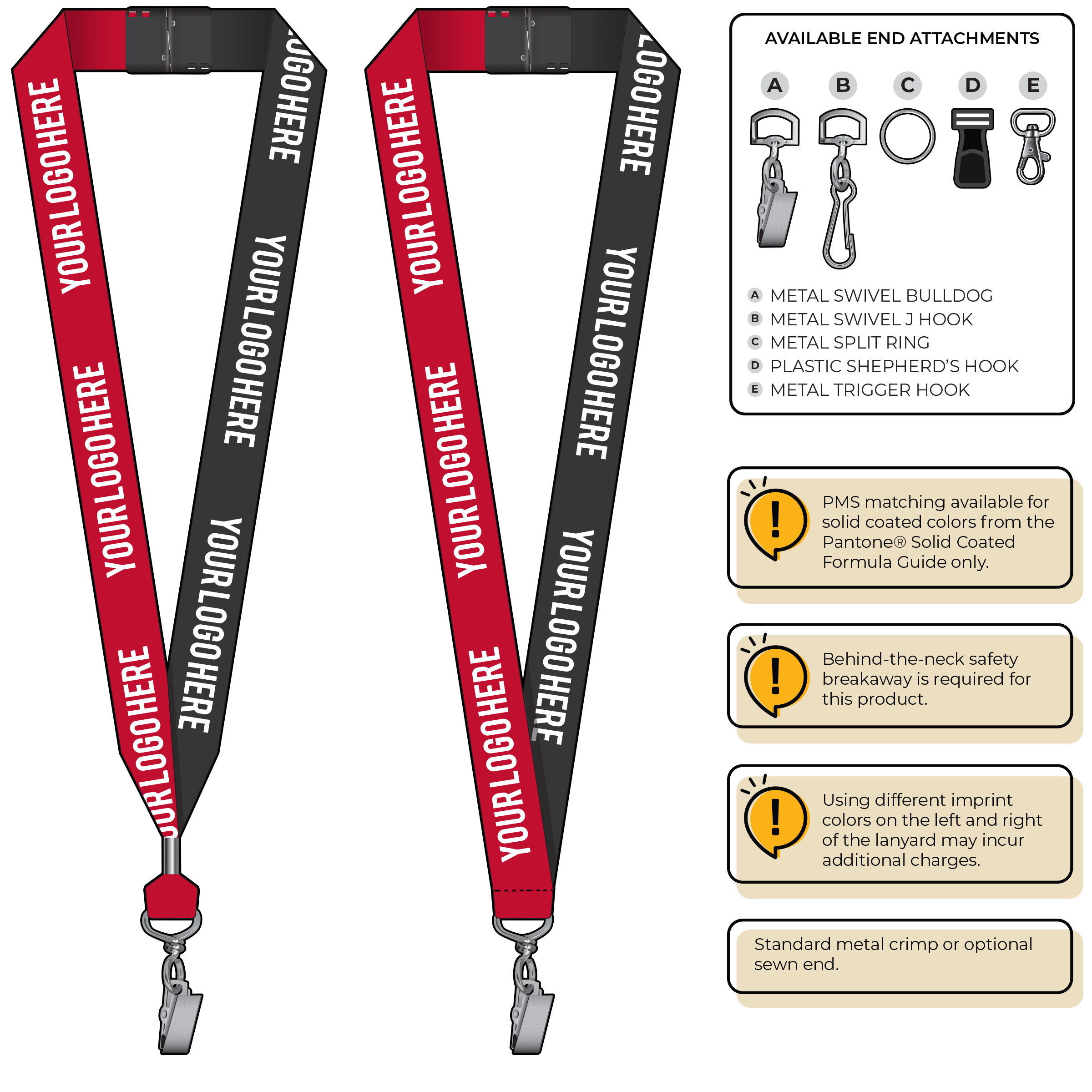 BH0053 | 1" Two Tone MicroWeave Silkscreen Lanyards :: STANDARD END ATTACHMENTS