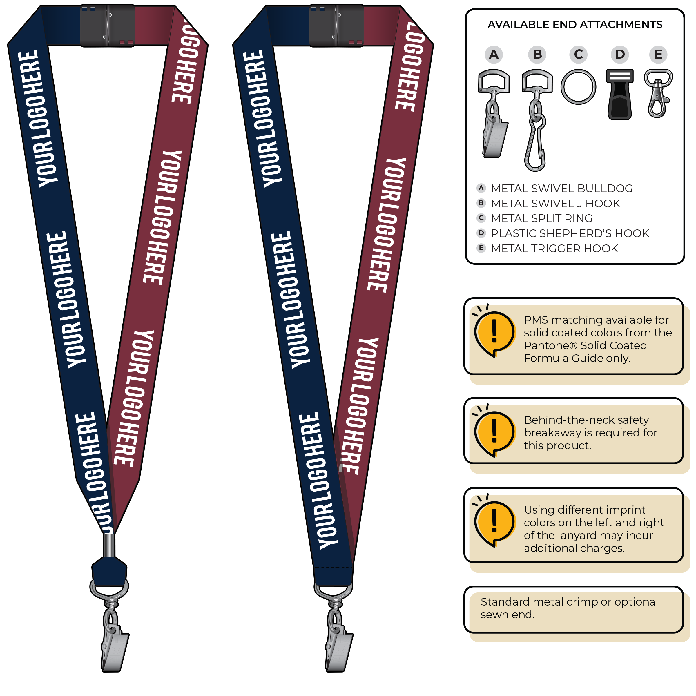 BH0053 | 1" Two Tone MicroWeave Silkscreen Lanyards :: STANDARD END ATTACHMENTS