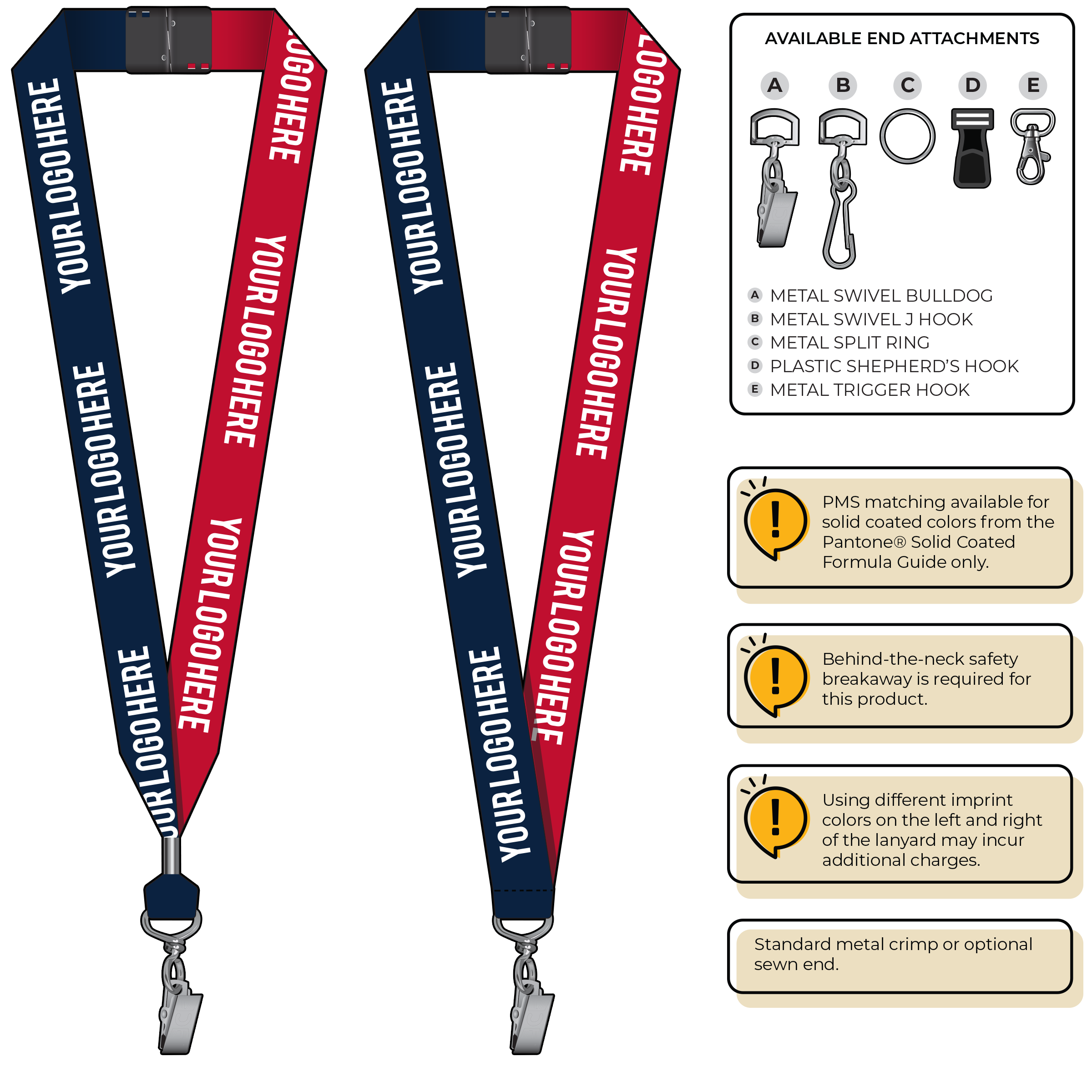 BH0053 | 1" Two Tone MicroWeave Silkscreen Lanyards :: STANDARD END ATTACHMENTS