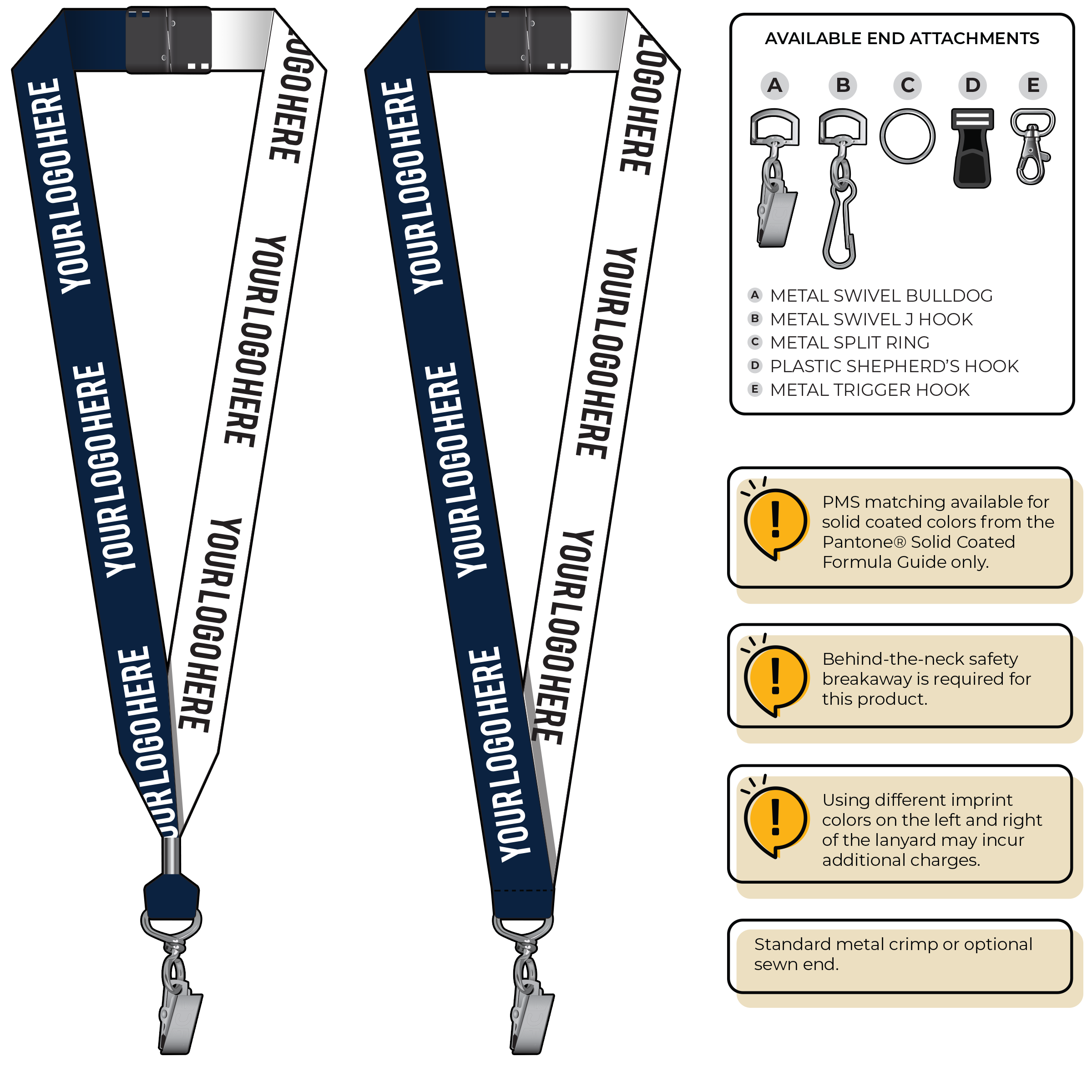 BH0053 | 1" Two Tone MicroWeave Silkscreen Lanyards :: STANDARD END ATTACHMENTS