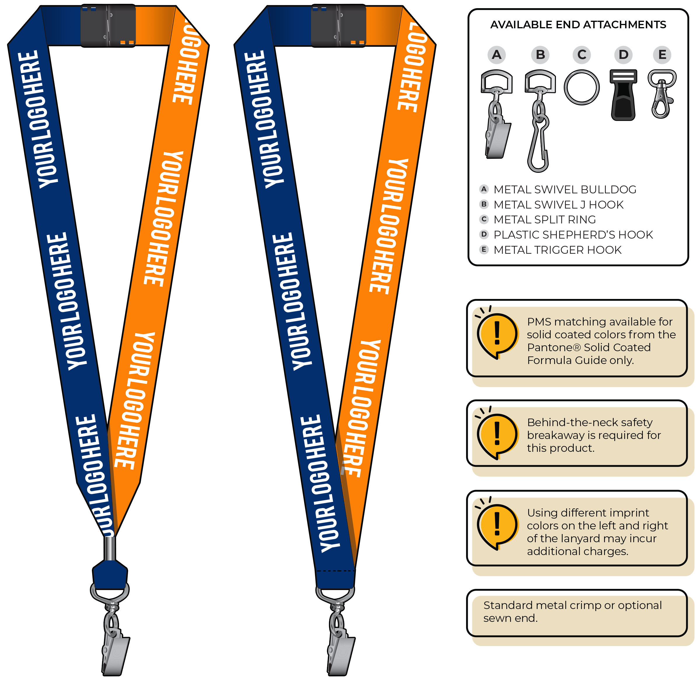 BH0053 | 1" Two Tone MicroWeave Silkscreen Lanyards :: STANDARD END ATTACHMENTS