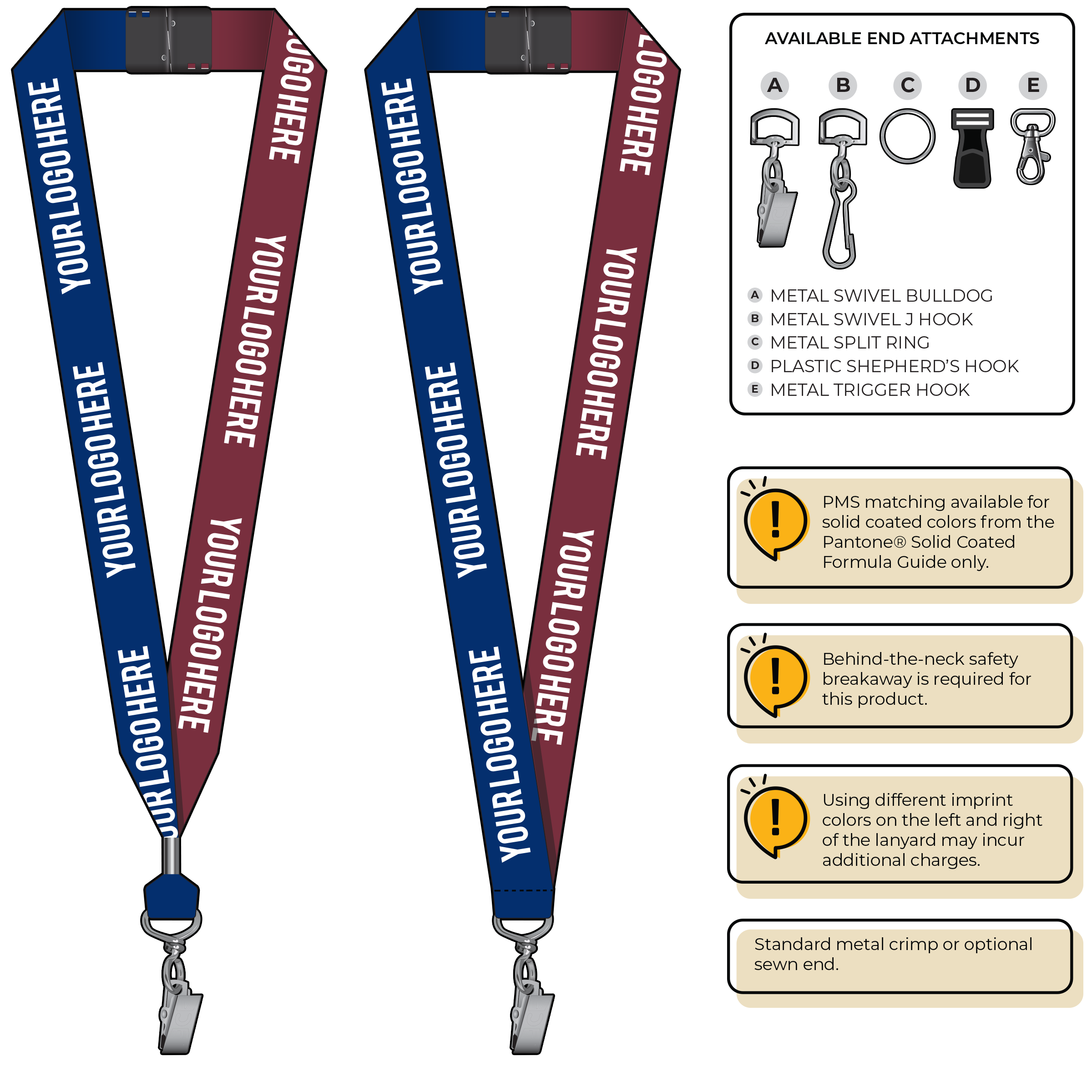 BH0053 | 1" Two Tone MicroWeave Silkscreen Lanyards :: STANDARD END ATTACHMENTS