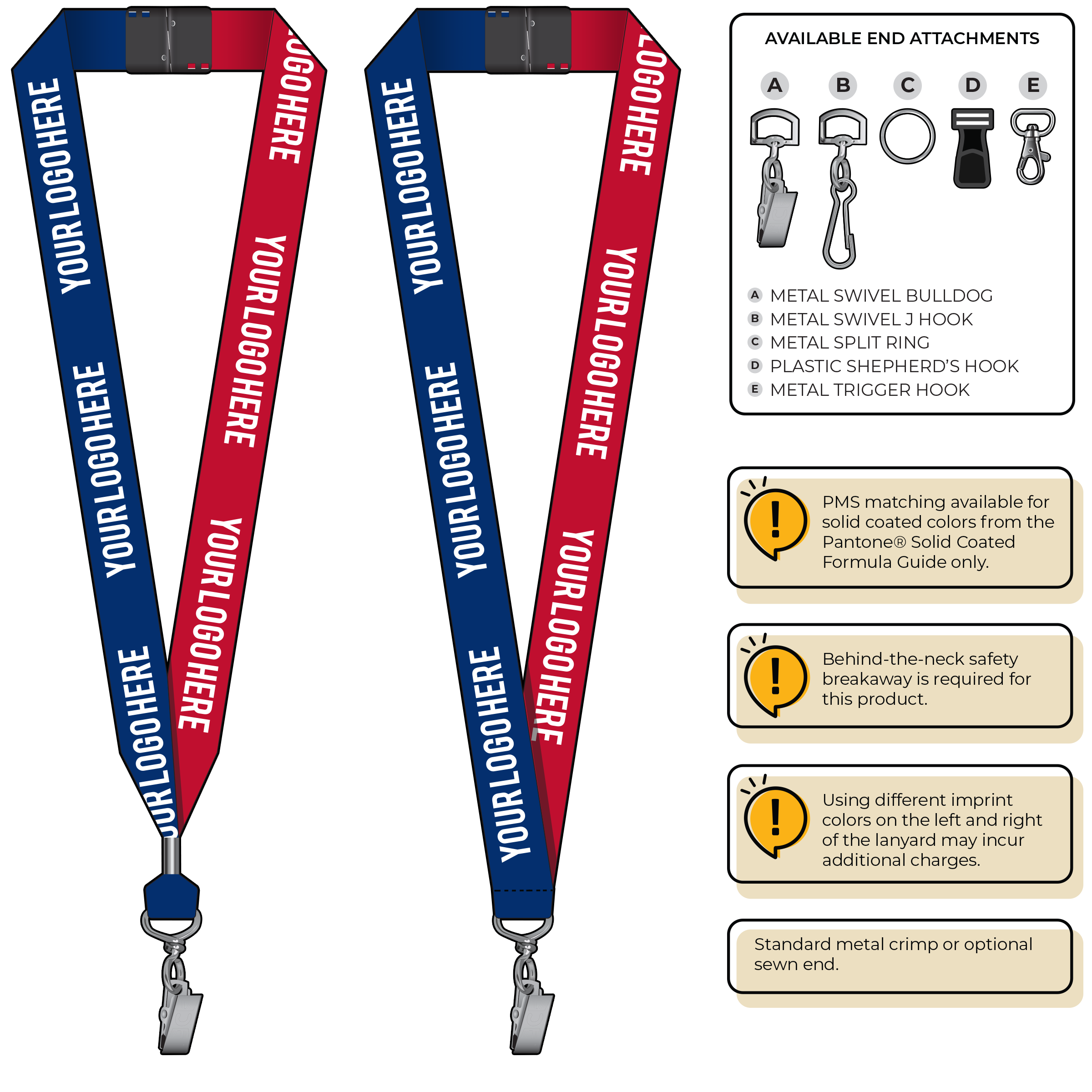 BH0053 | 1" Two Tone MicroWeave Silkscreen Lanyards :: STANDARD END ATTACHMENTS