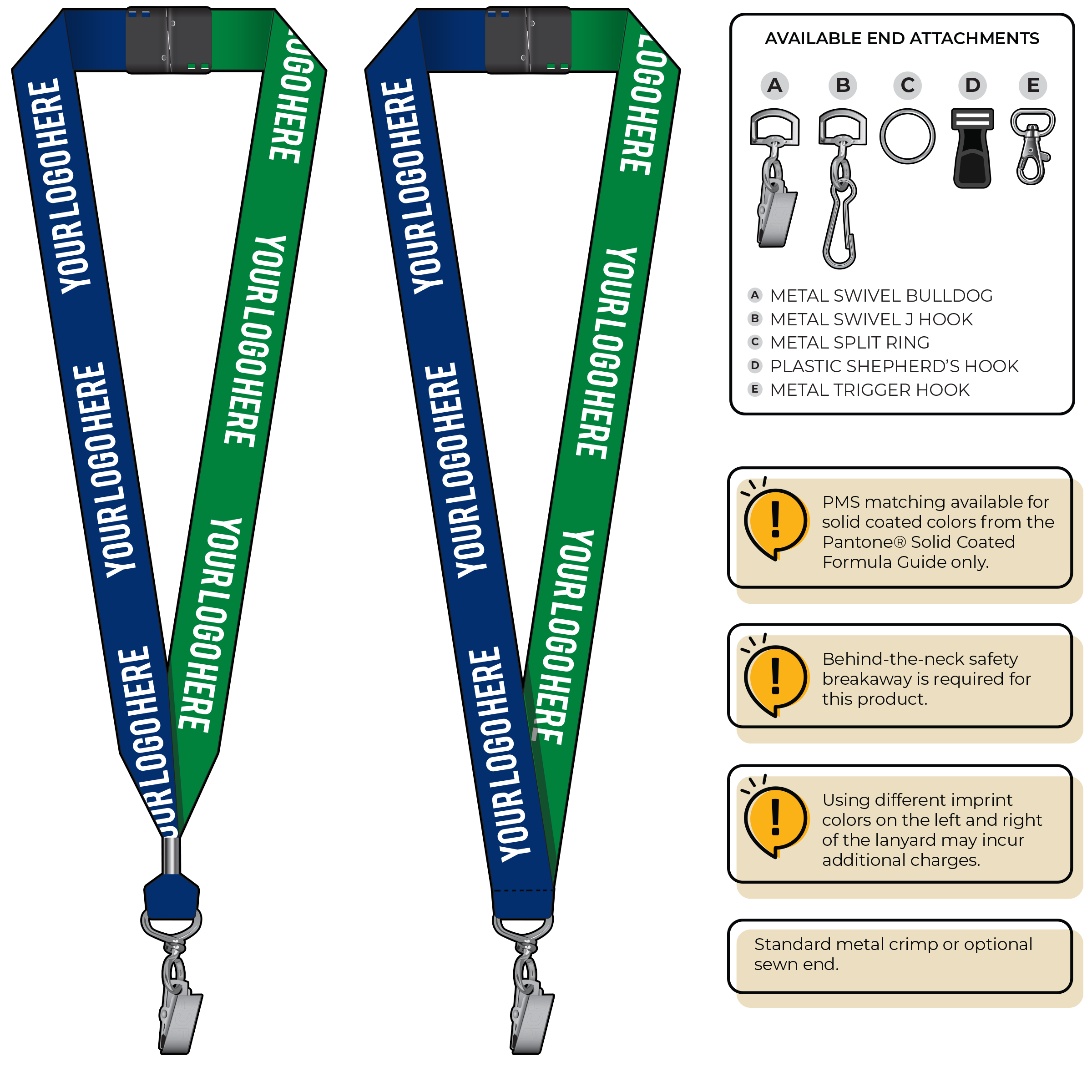 BH0053 | 1" Two Tone MicroWeave Silkscreen Lanyards :: STANDARD END ATTACHMENTS