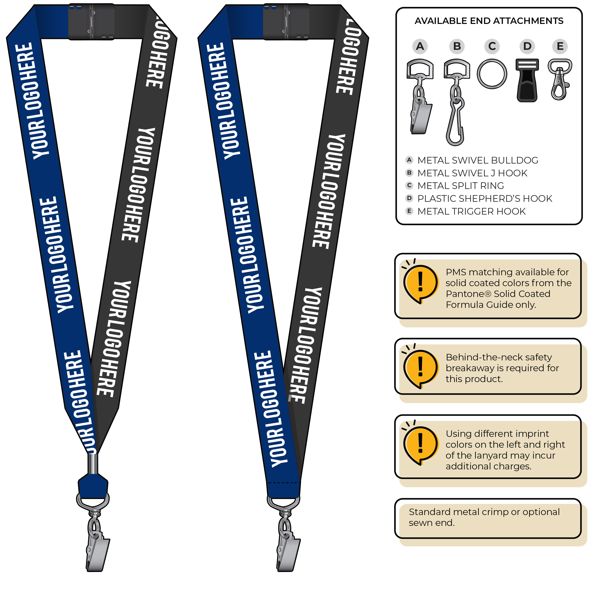 BH0053 | 1" Two Tone MicroWeave Silkscreen Lanyards :: STANDARD END ATTACHMENTS