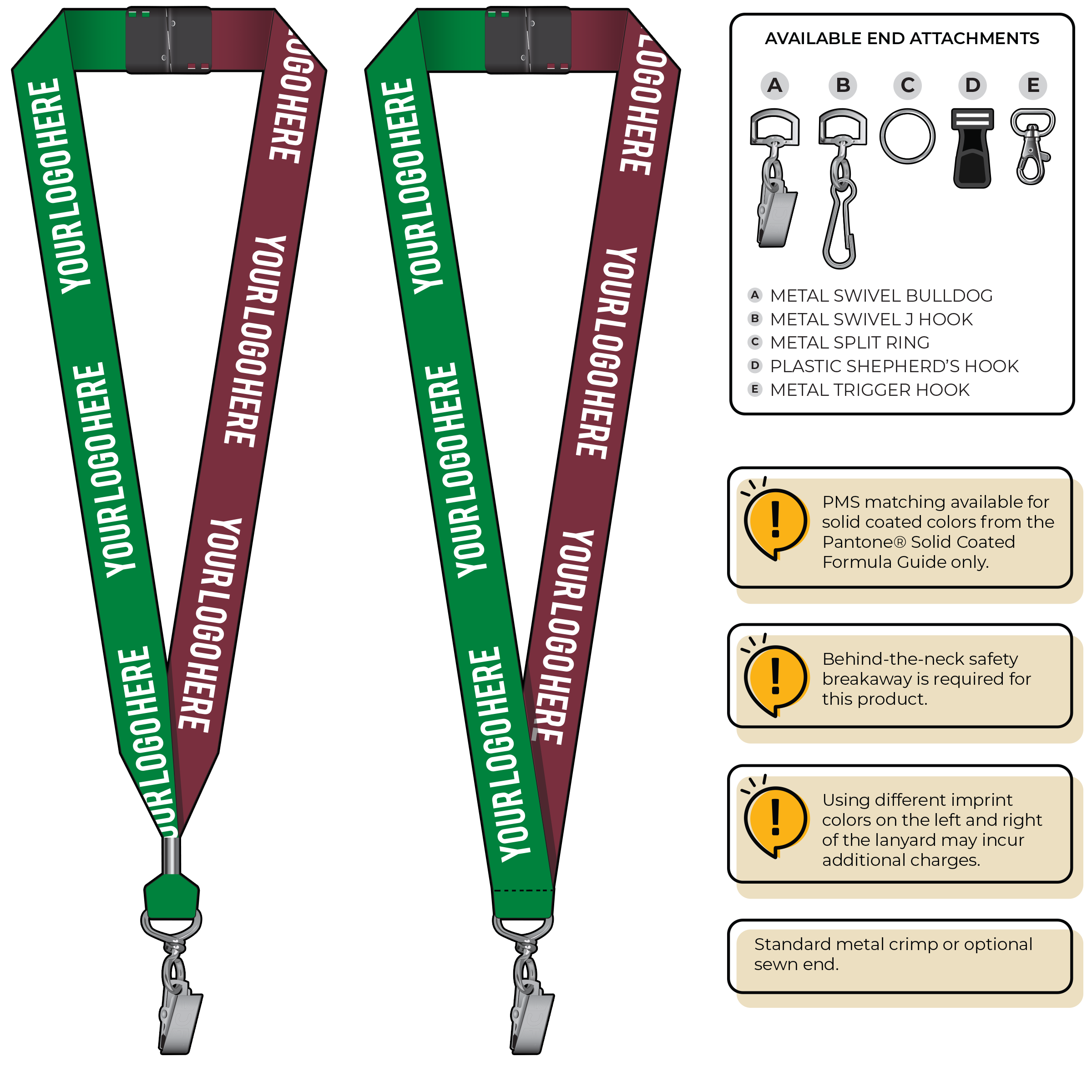 BH0053 | 1" Two Tone MicroWeave Silkscreen Lanyards :: STANDARD END ATTACHMENTS