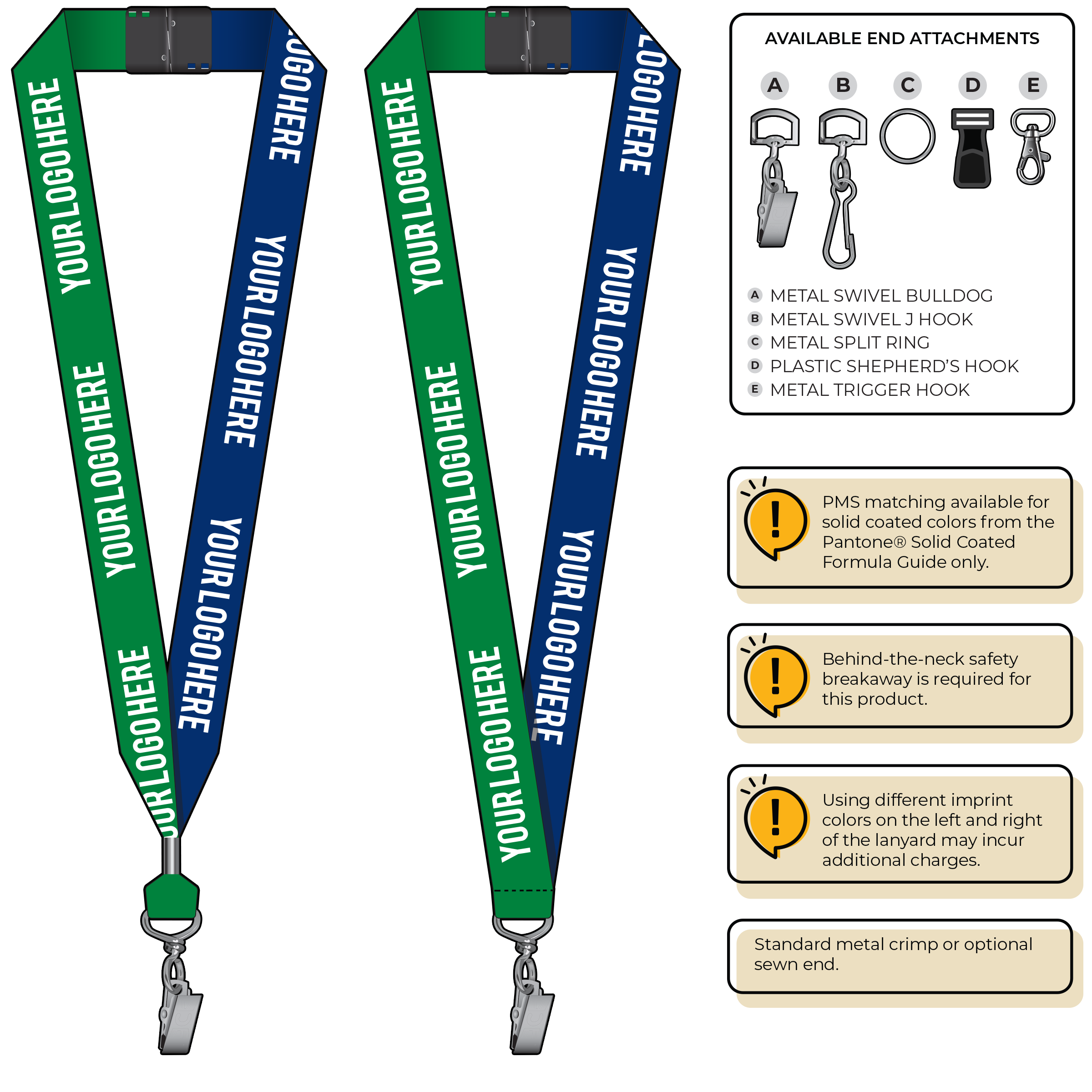BH0053 | 1" Two Tone MicroWeave Silkscreen Lanyards :: STANDARD END ATTACHMENTS