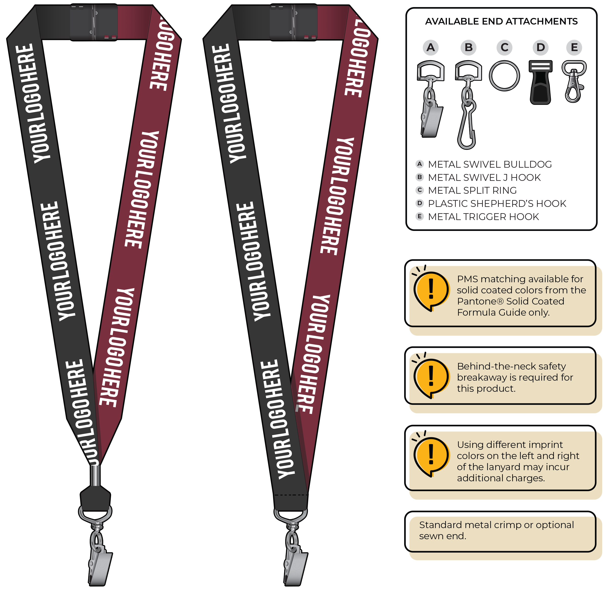 BH0053 | 1" Two Tone MicroWeave Silkscreen Lanyards :: STANDARD END ATTACHMENTS