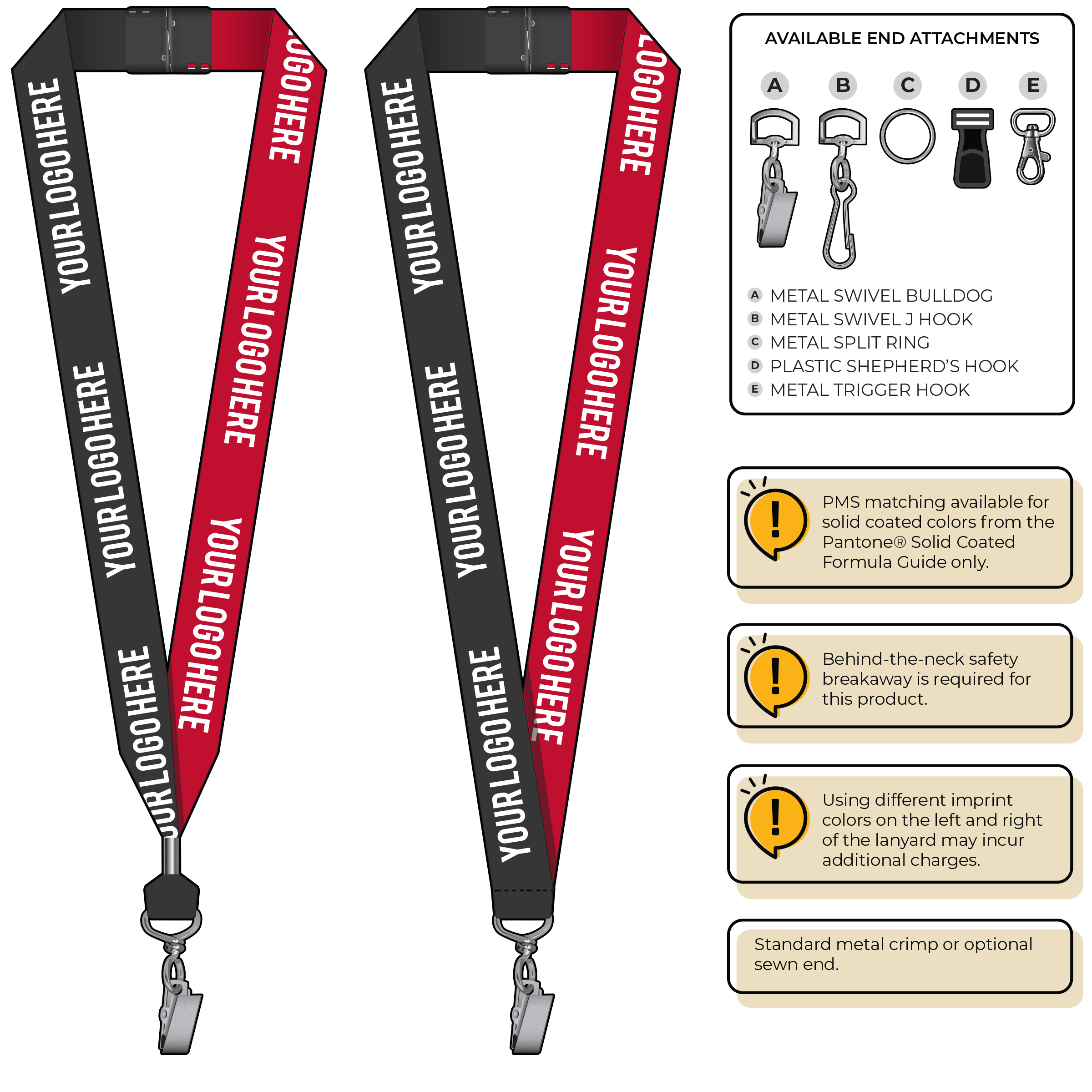 BH0053 | 1" Two Tone MicroWeave Silkscreen Lanyards :: STANDARD END ATTACHMENTS