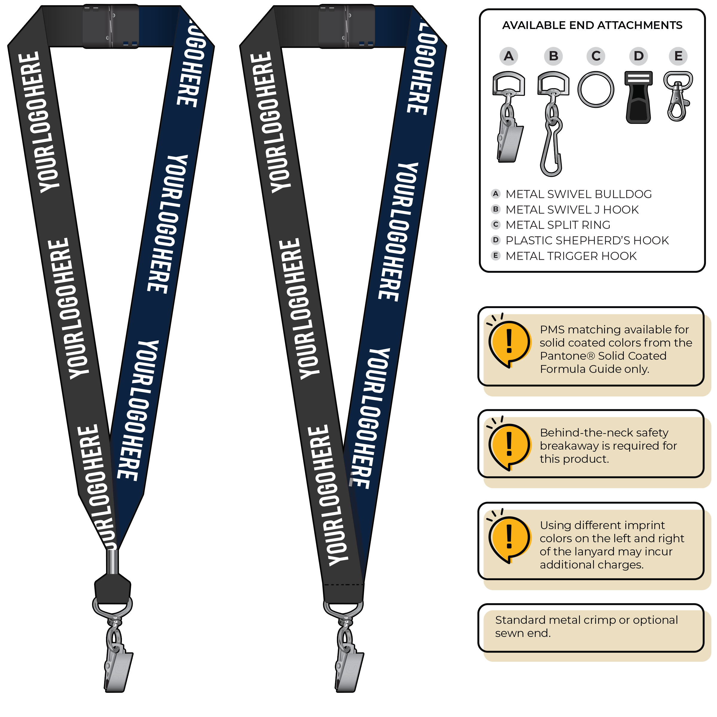 BH0053 | 1" Two Tone MicroWeave Silkscreen Lanyards :: STANDARD END ATTACHMENTS