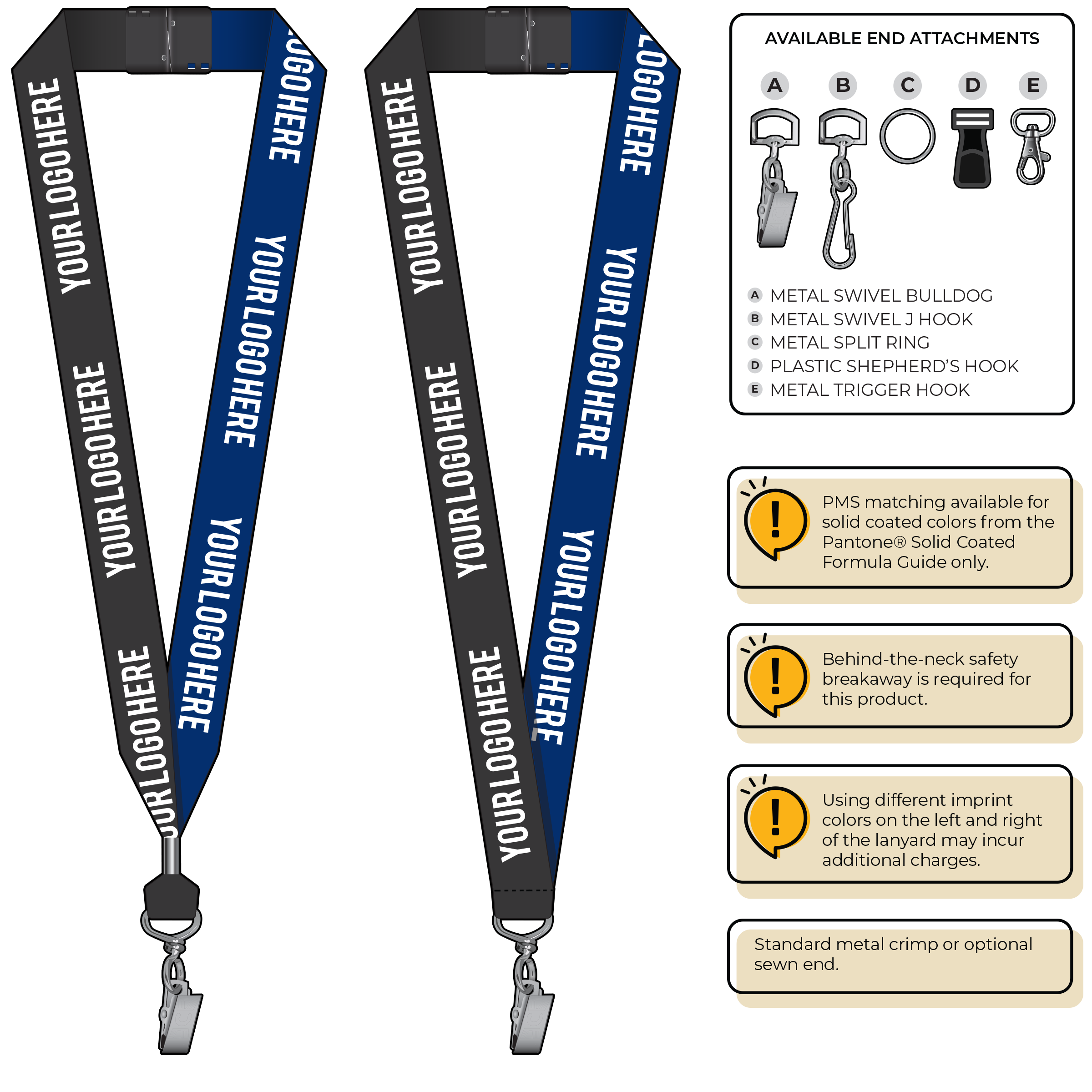 BH0053 | 1" Two Tone MicroWeave Silkscreen Lanyards :: STANDARD END ATTACHMENTS