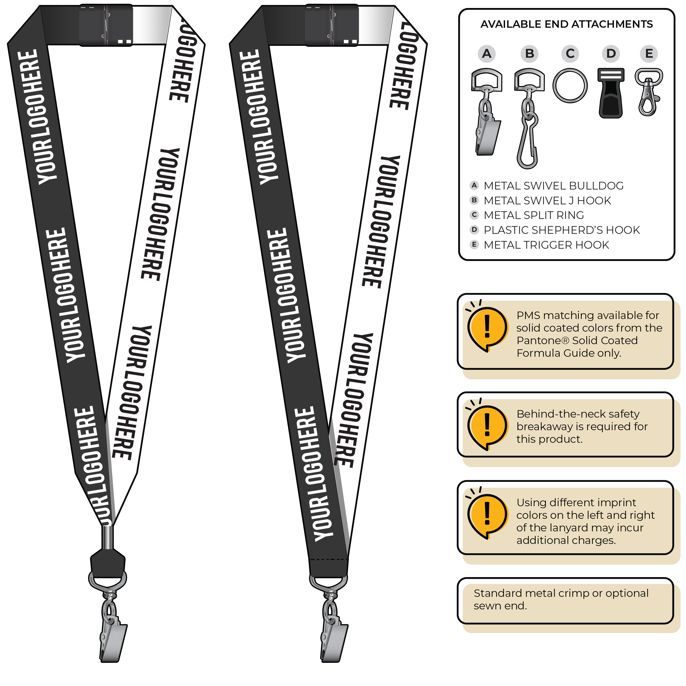 BH0053 | 1" Two Tone MicroWeave Silkscreen Lanyards :: STANDARD END ATTACHMENTS