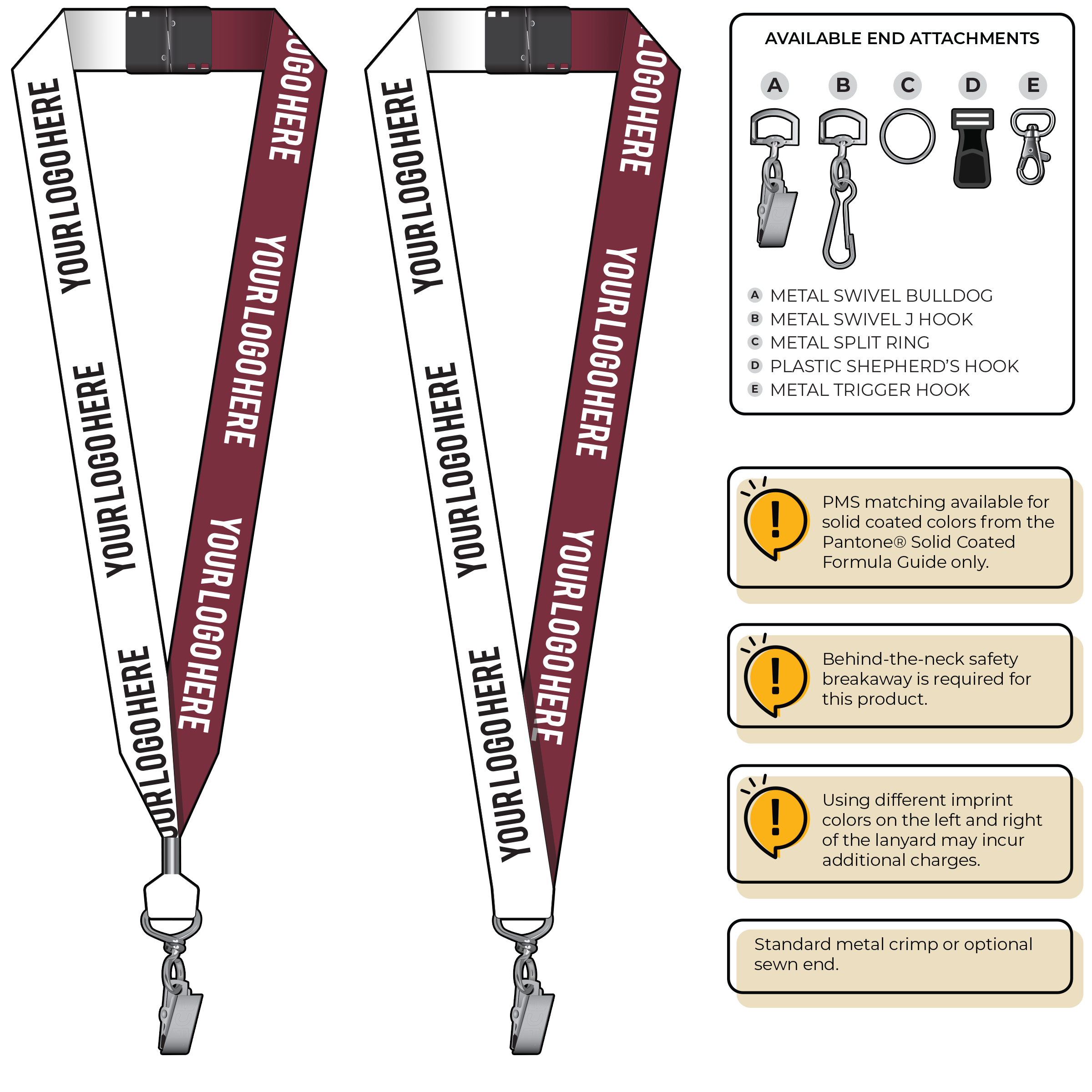 BH0053 | 1" Two Tone MicroWeave Silkscreen Lanyards :: STANDARD END ATTACHMENTS
