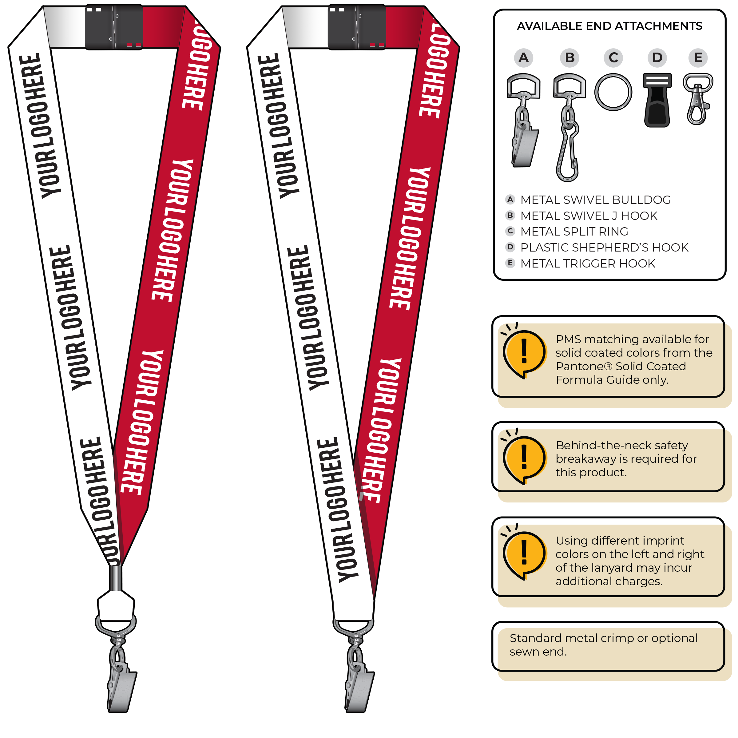 BH0053 | 1" Two Tone MicroWeave Silkscreen Lanyards :: STANDARD END ATTACHMENTS