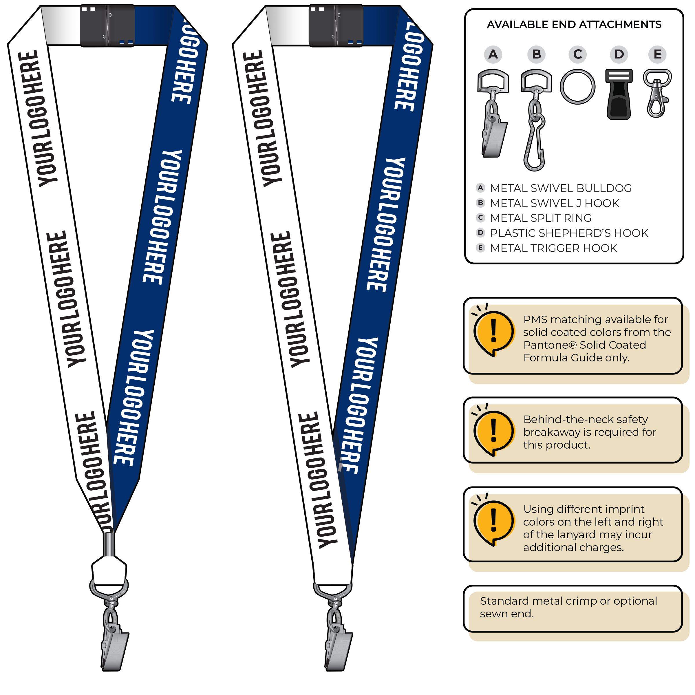 BH0053 | 1" Two Tone MicroWeave Silkscreen Lanyards :: STANDARD END ATTACHMENTS