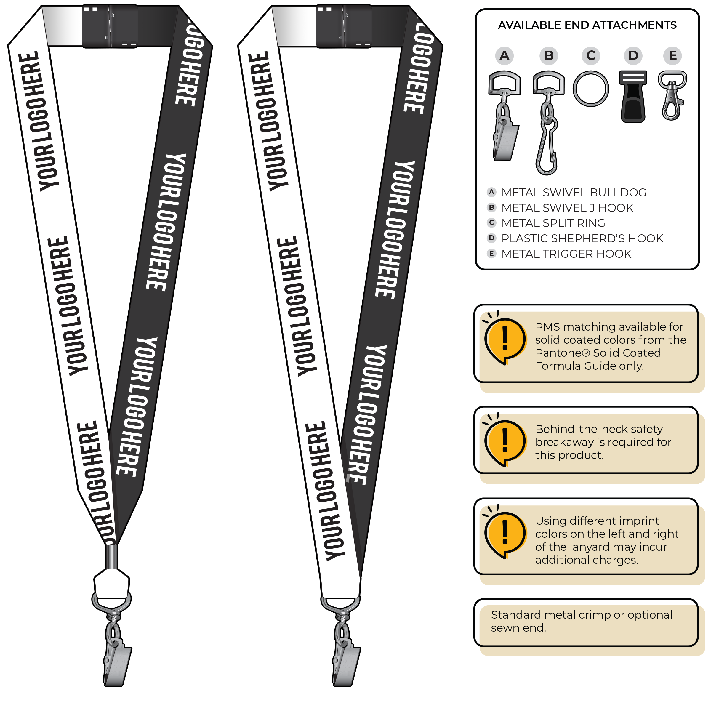 BH0053 | 1" Two Tone MicroWeave Silkscreen Lanyards :: STANDARD END ATTACHMENTS