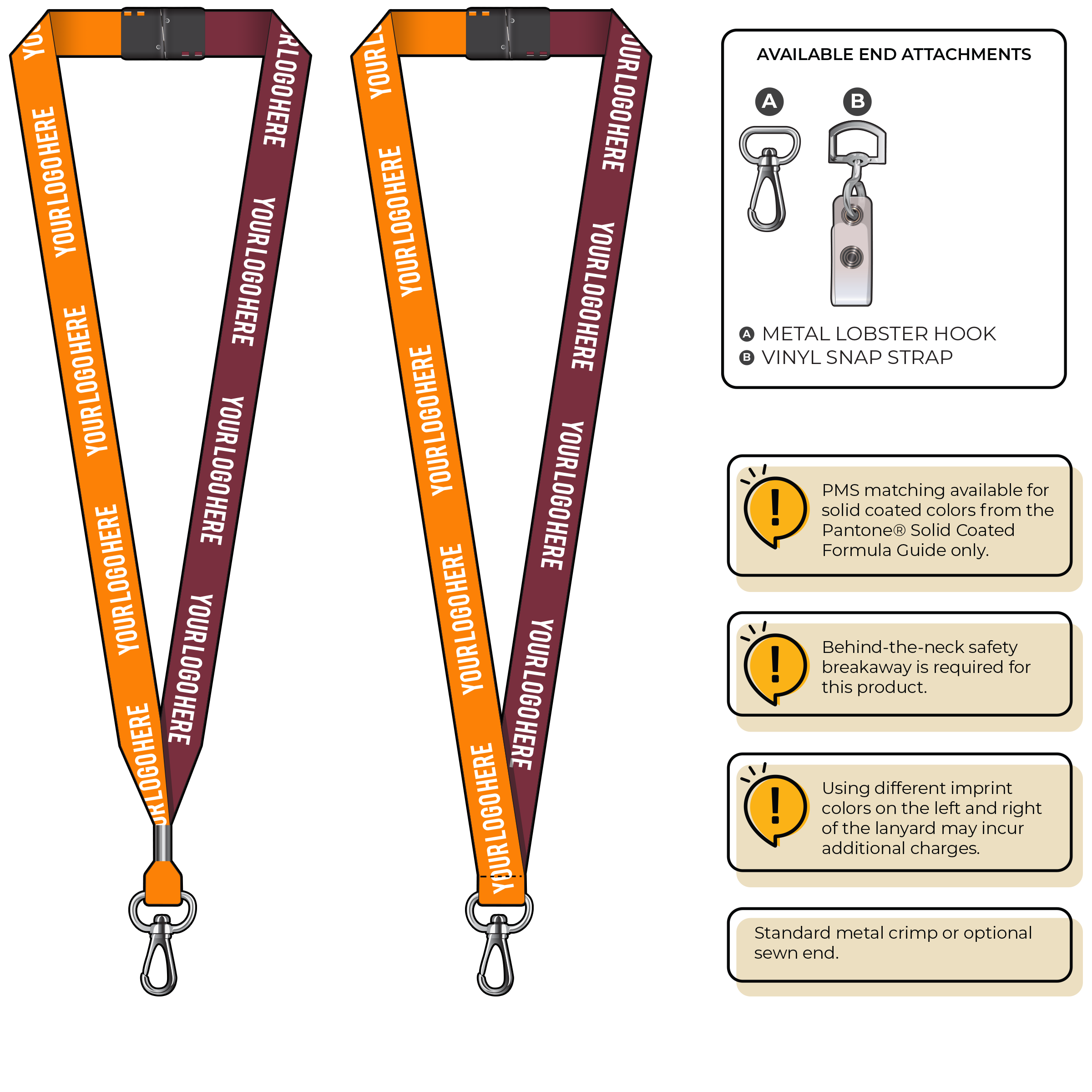 BH0052 | 3/4" Two Tone MicroWeave Silkscreen Lanyards :: NON-STANDARD END ATTACHMENTS