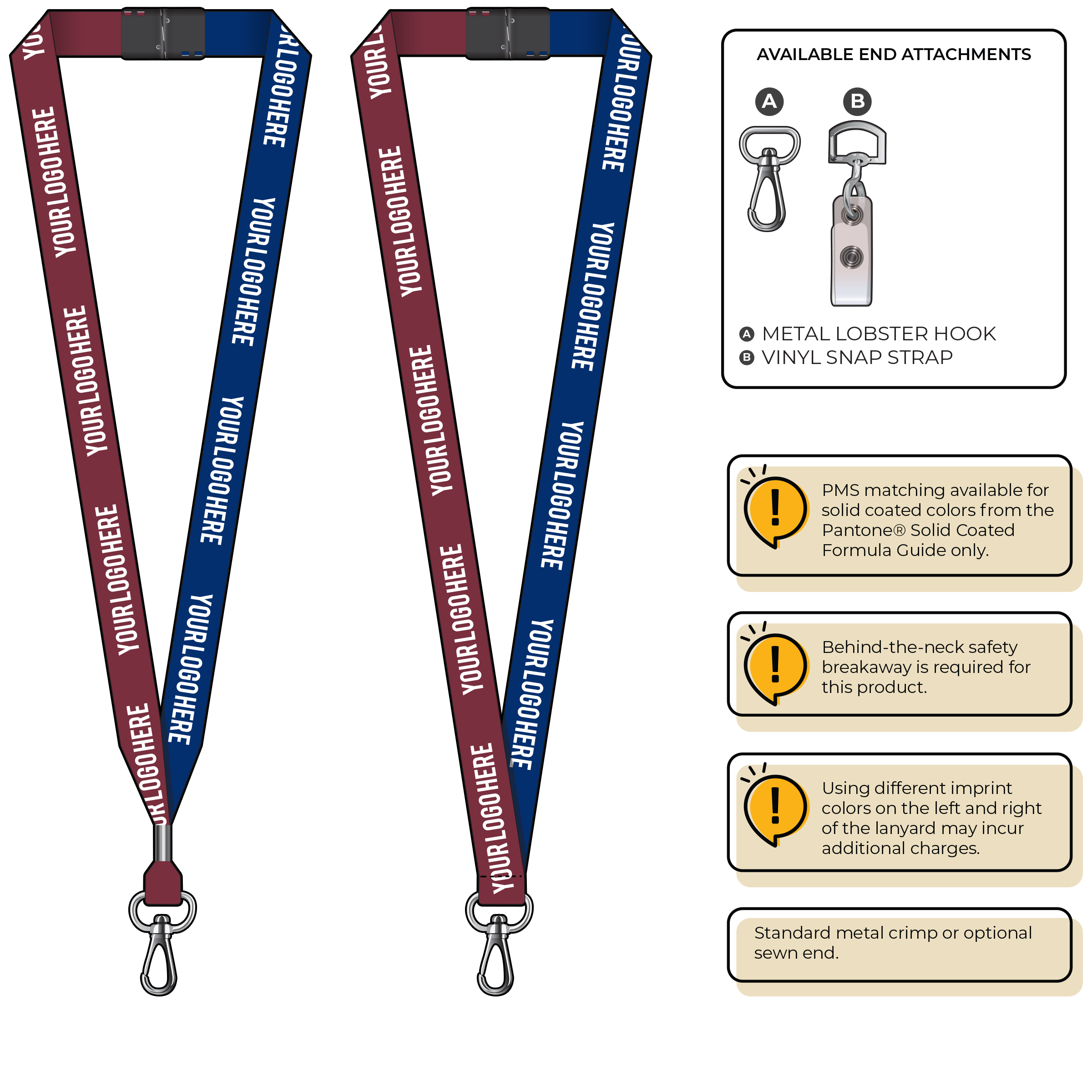 BH0052 | 3/4" Two Tone MicroWeave Silkscreen Lanyards :: NON-STANDARD END ATTACHMENTS