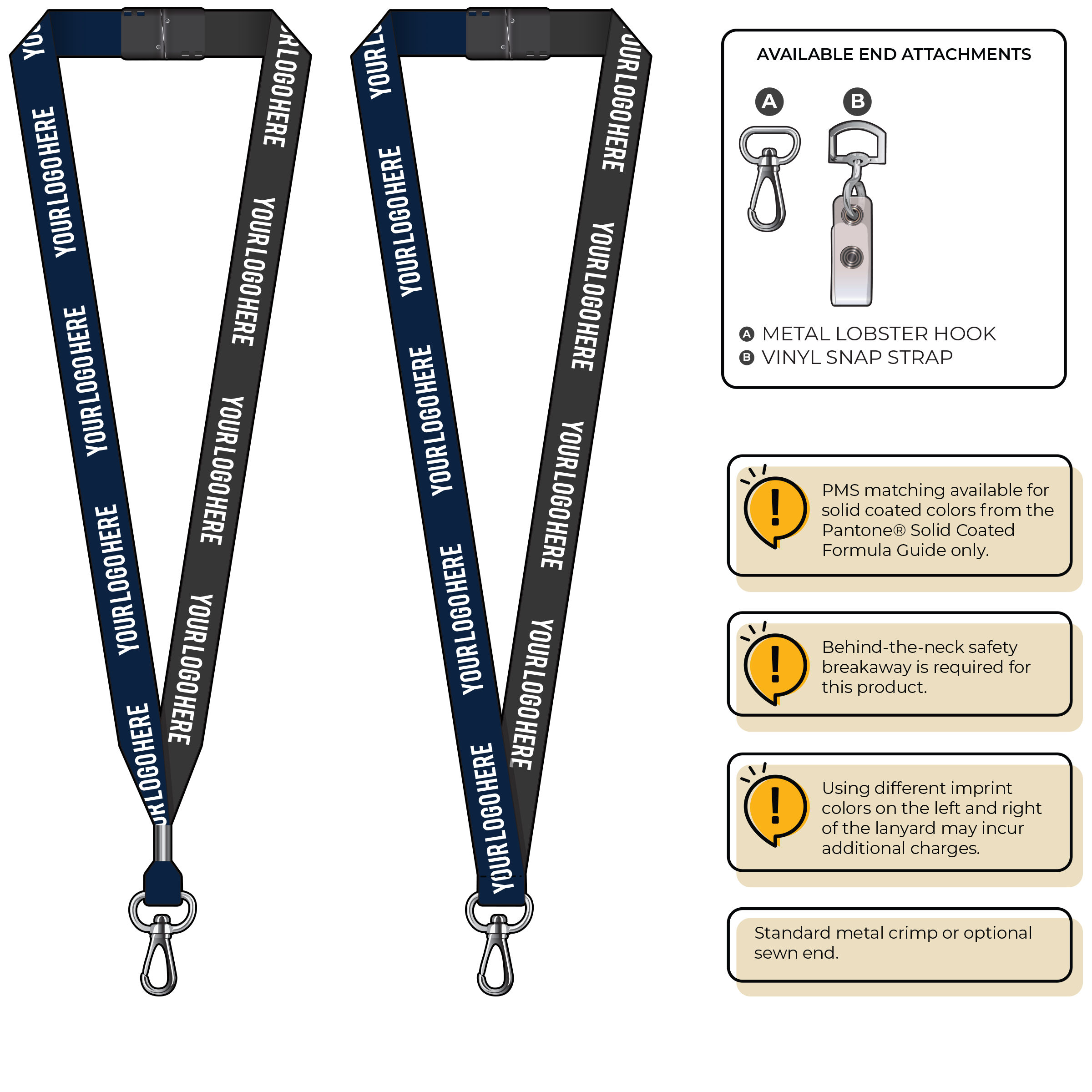 BH0052 | 3/4" Two Tone MicroWeave Silkscreen Lanyards :: NON-STANDARD END ATTACHMENTS